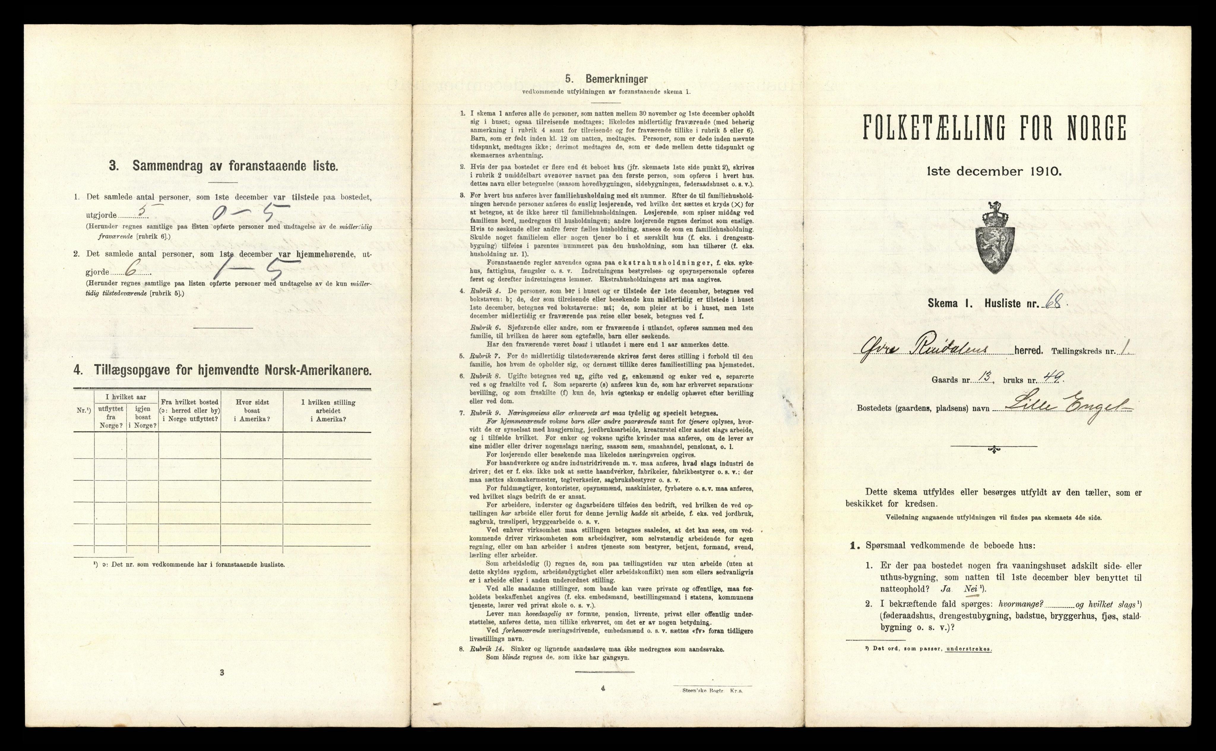 RA, 1910 census for Øvre Rendal, 1910, p. 170