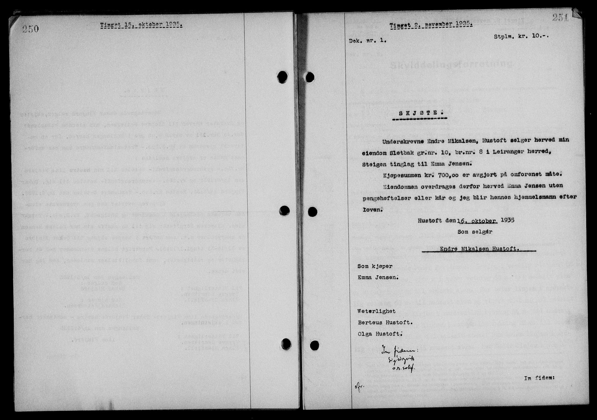 Steigen og Ofoten sorenskriveri, SAT/A-0030/1/2/2C/L0026: Mortgage book no. 30, 1935-1936, Deed date: 02.11.1935