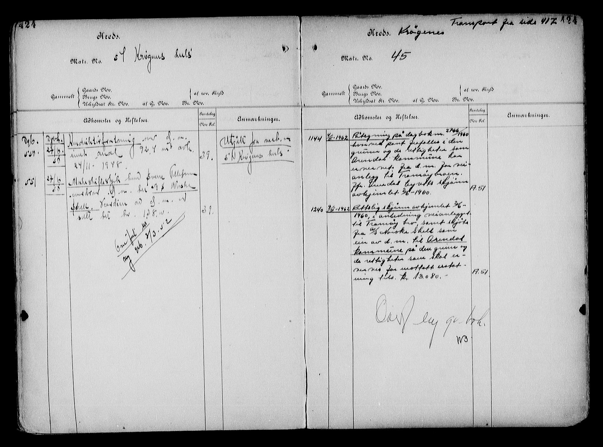 Arendal byfogd, AV/SAK-1222-0001/G/Ga/L0015: Mortgage register no. 13, 1860-1960, p. 424