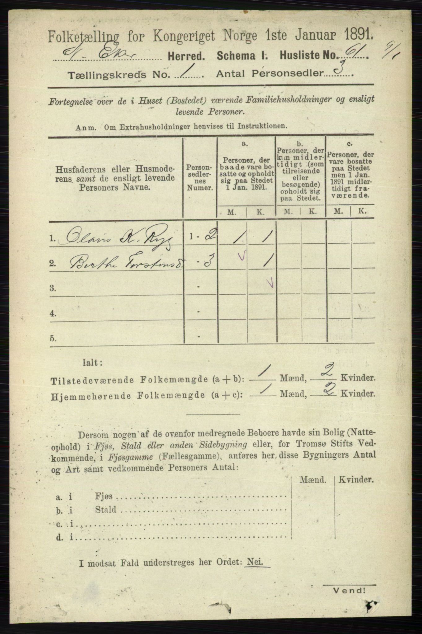 RA, 1891 census for 0625 Nedre Eiker, 1891, p. 87