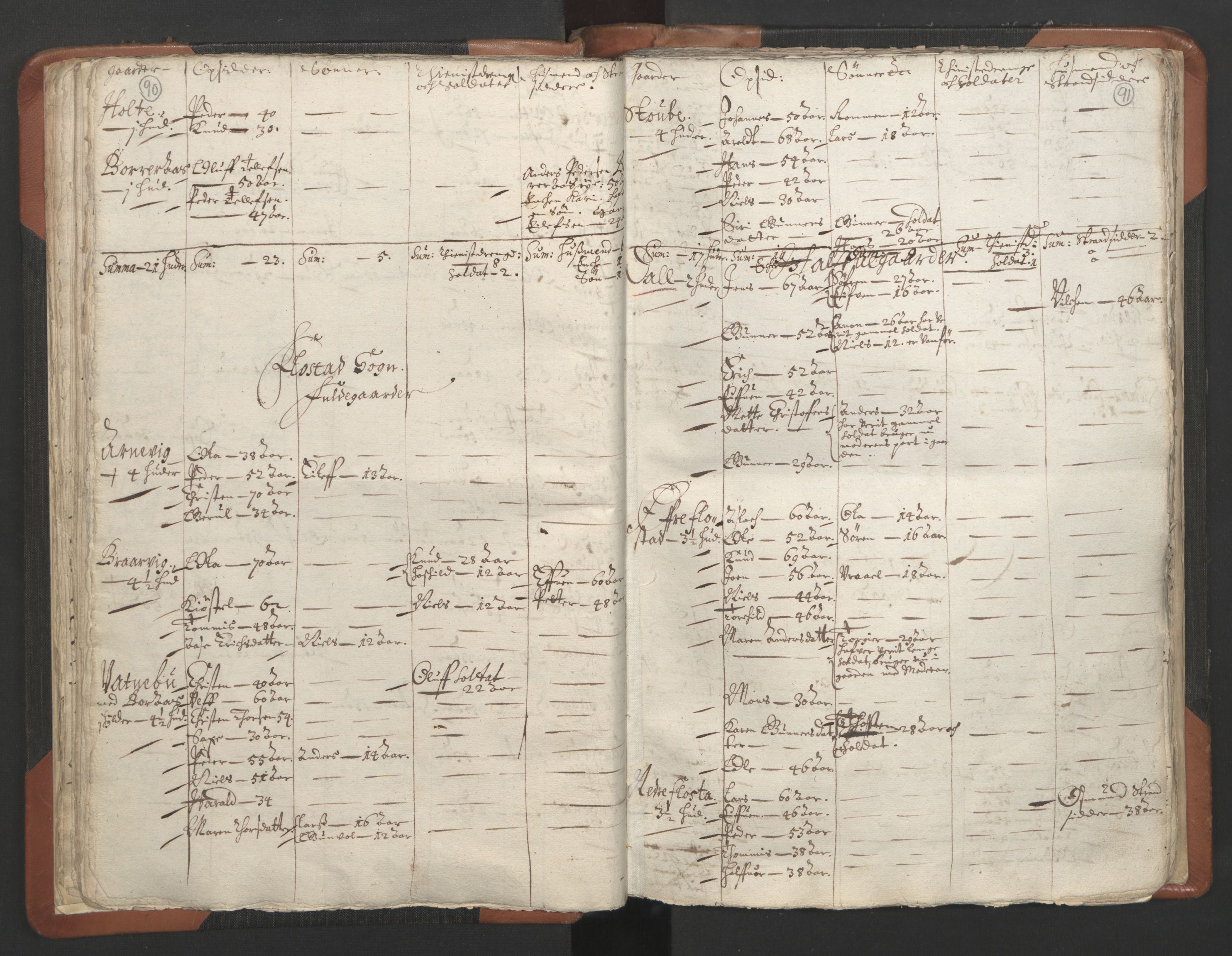 RA, Vicar's Census 1664-1666, no. 13: Nedenes deanery, 1664-1666, p. 90-91