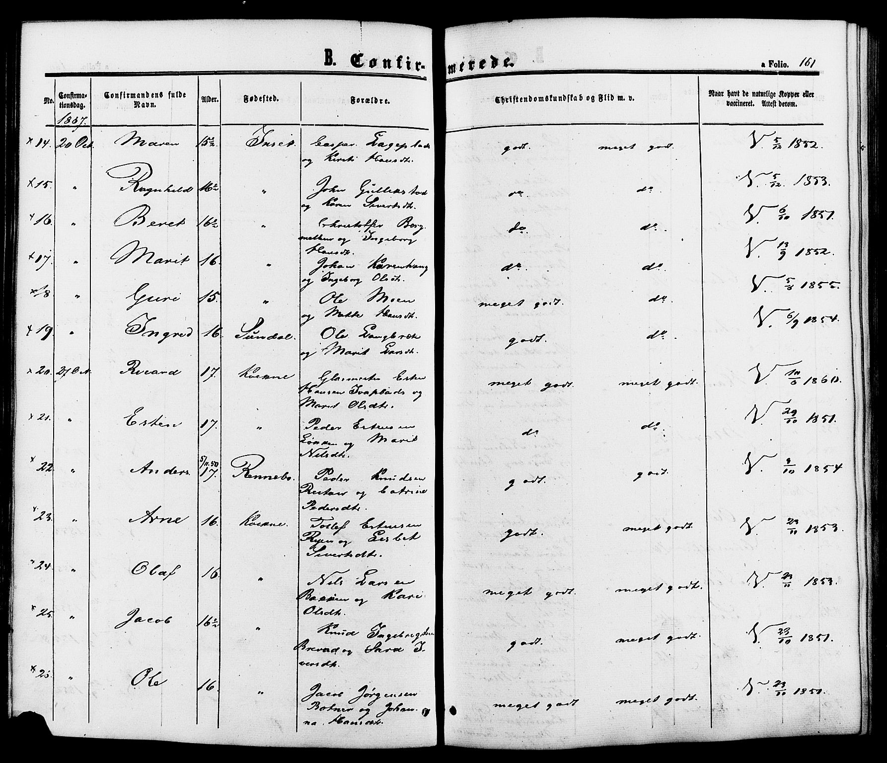 Kvikne prestekontor, AV/SAH-PREST-064/H/Ha/Haa/L0006: Parish register (official) no. 6, 1863-1886, p. 161