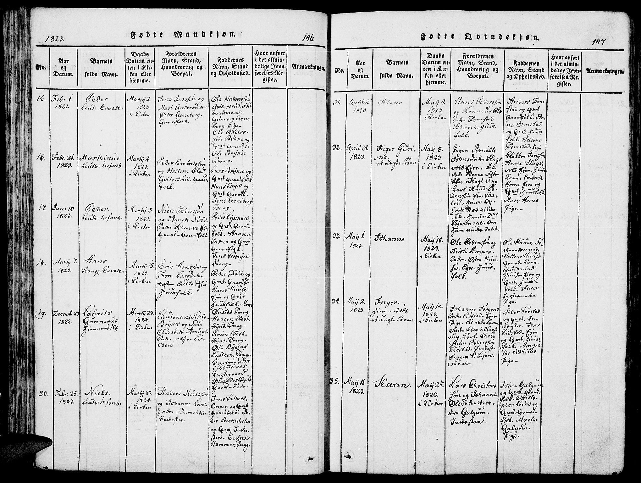 Romedal prestekontor, AV/SAH-PREST-004/K/L0002: Parish register (official) no. 2, 1814-1828, p. 146-147