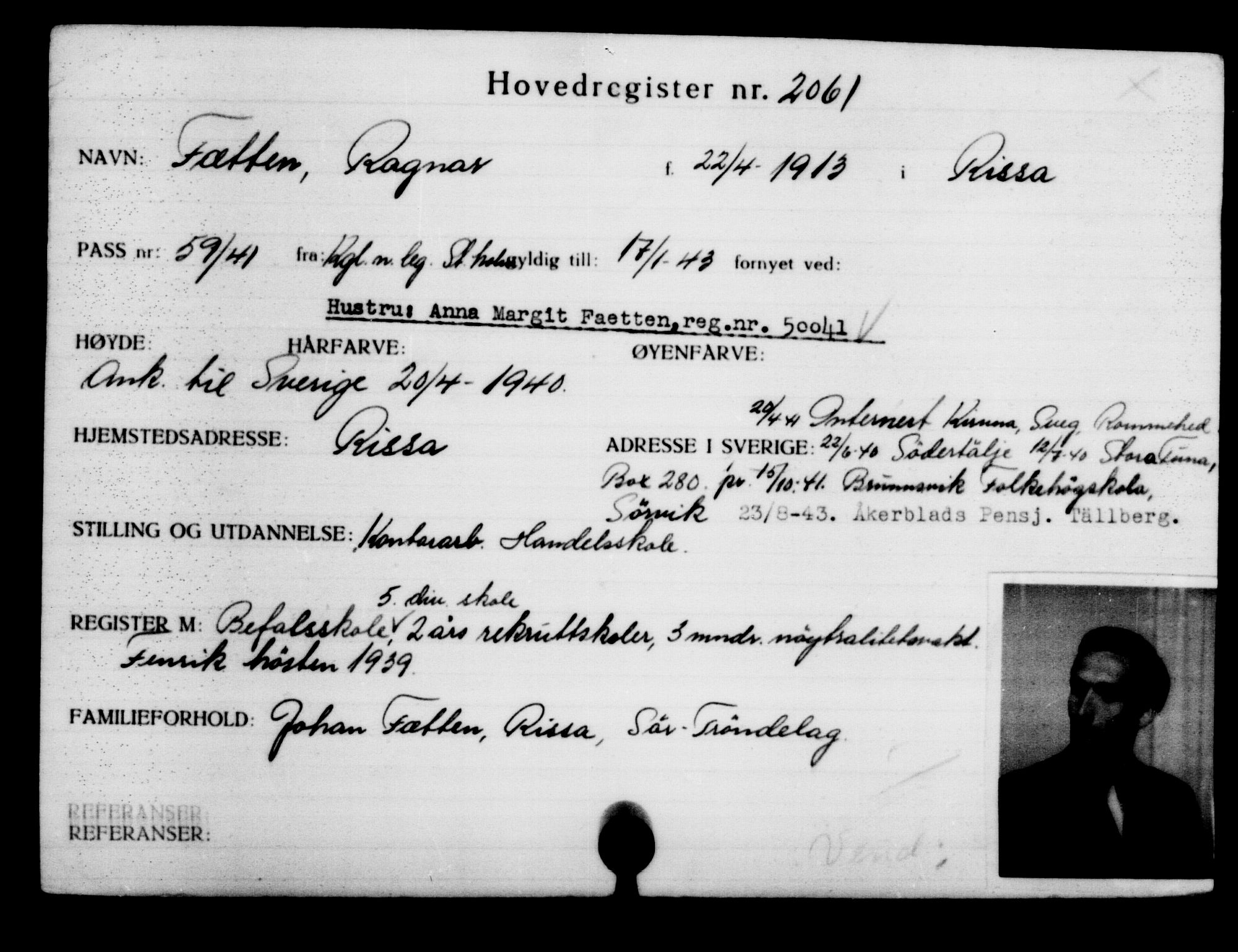 Utenriksstasjonene, Legasjonen i Stockholm, Flyktningkontoret, AV/RA-S-6753/V/Va/L0003: Kjesäterkartoteket, flyktninger med registreringsnr. 2001-3495, 1940-1945, p. 80