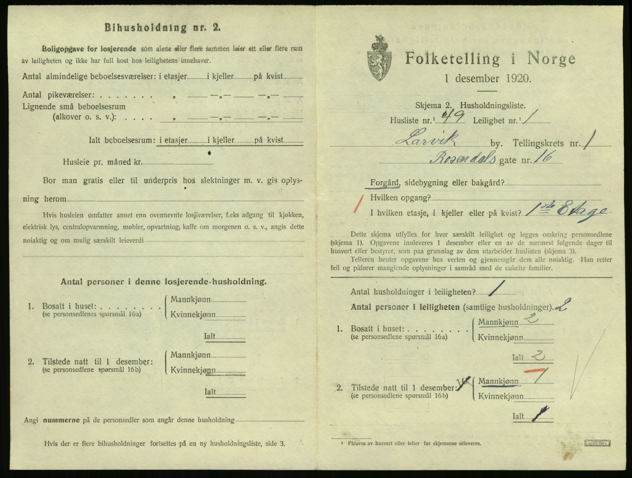 SAKO, 1920 census for Larvik, 1920, p. 3190