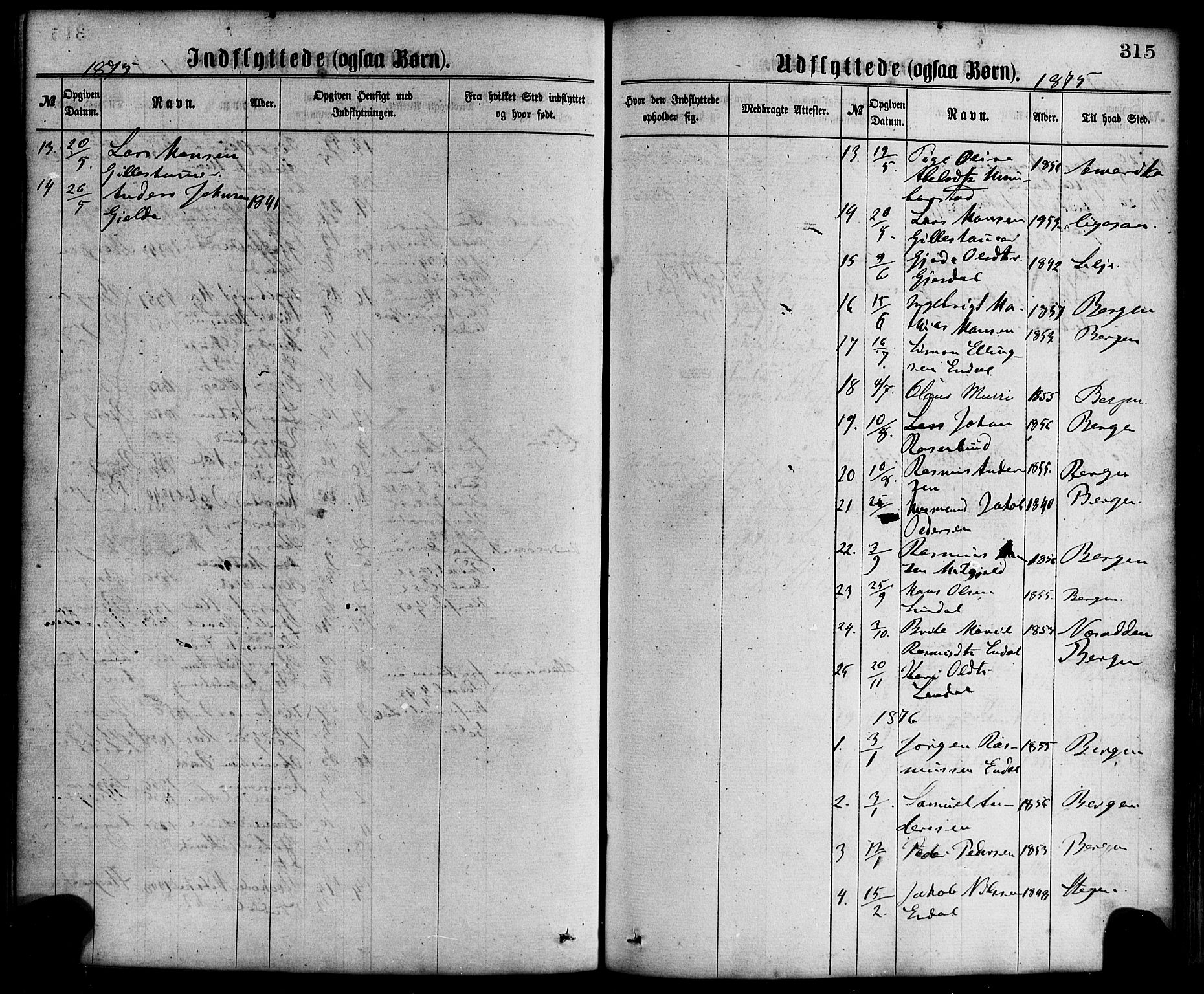 Davik sokneprestembete, AV/SAB-A-79701/H/Haa/Haaa/L0006: Parish register (official) no. A 6, 1867-1881, p. 315