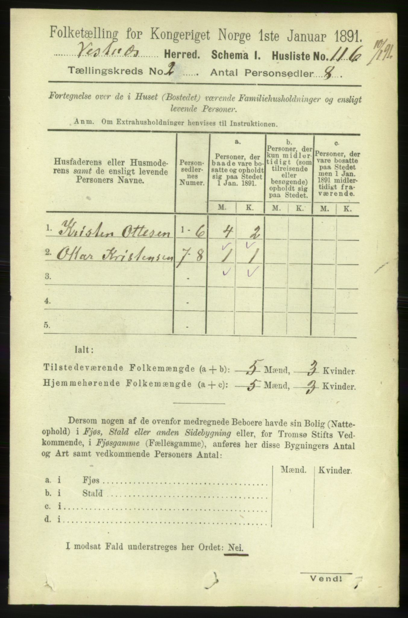 RA, 1891 census for 1535 Vestnes, 1891, p. 429