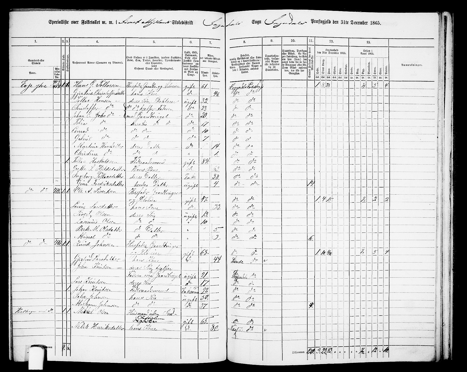 RA, 1865 census for Sokndal, 1865, p. 106