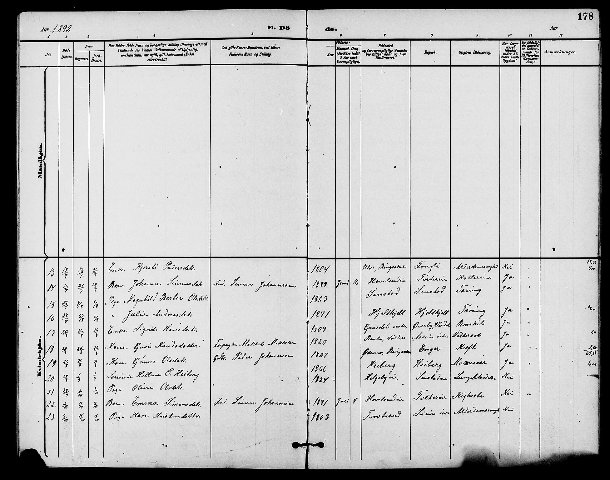 Nes prestekontor, Hedmark, AV/SAH-PREST-020/L/La/L0007: Parish register (copy) no. 7, 1892-1912, p. 178