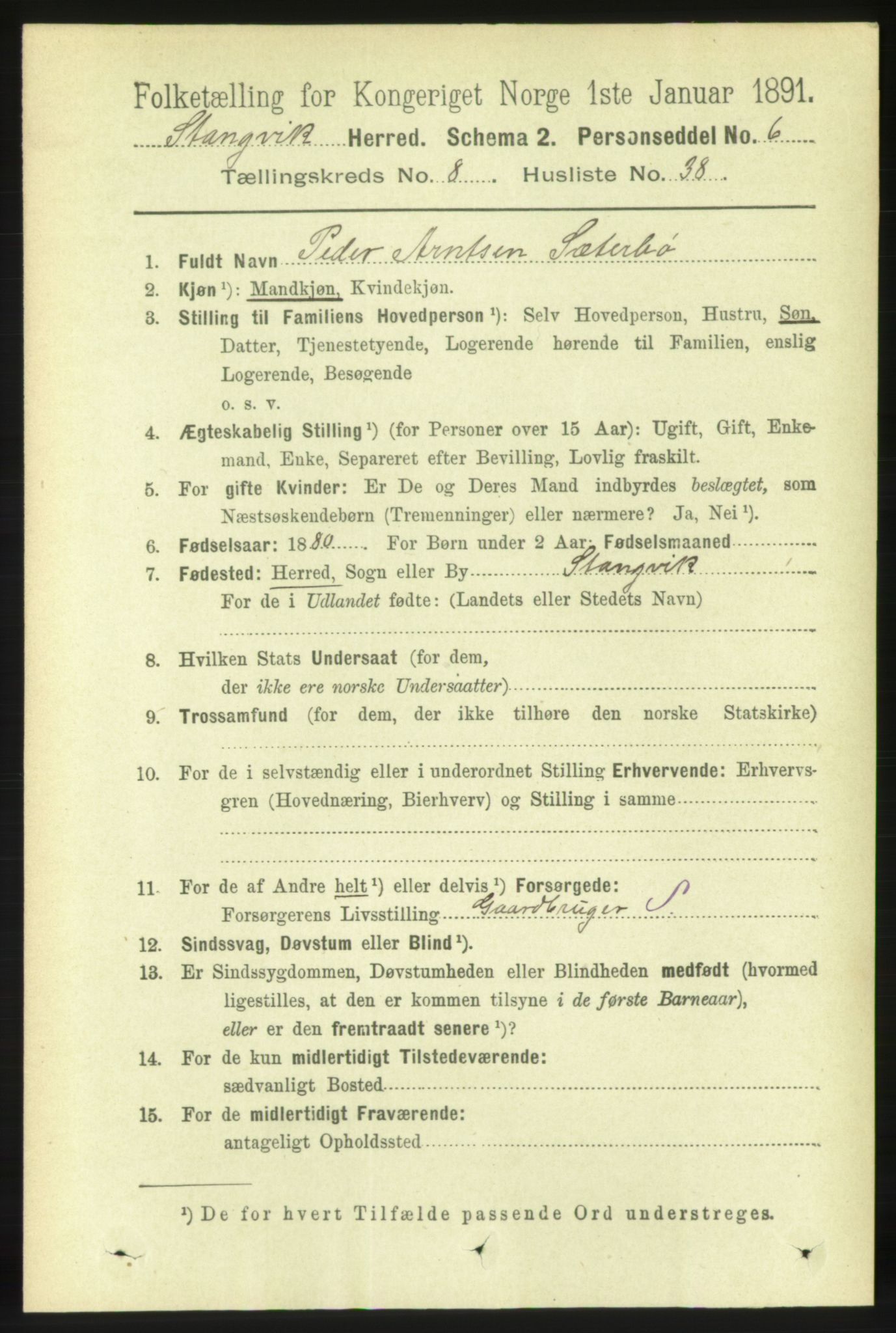 RA, 1891 census for 1564 Stangvik, 1891, p. 3598