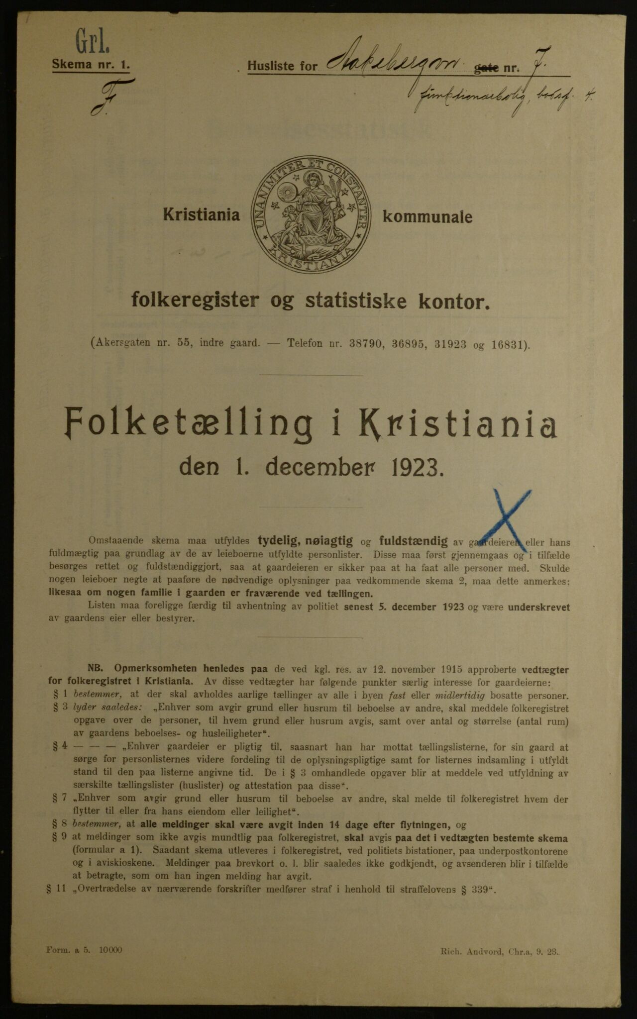 OBA, Municipal Census 1923 for Kristiania, 1923, p. 143451