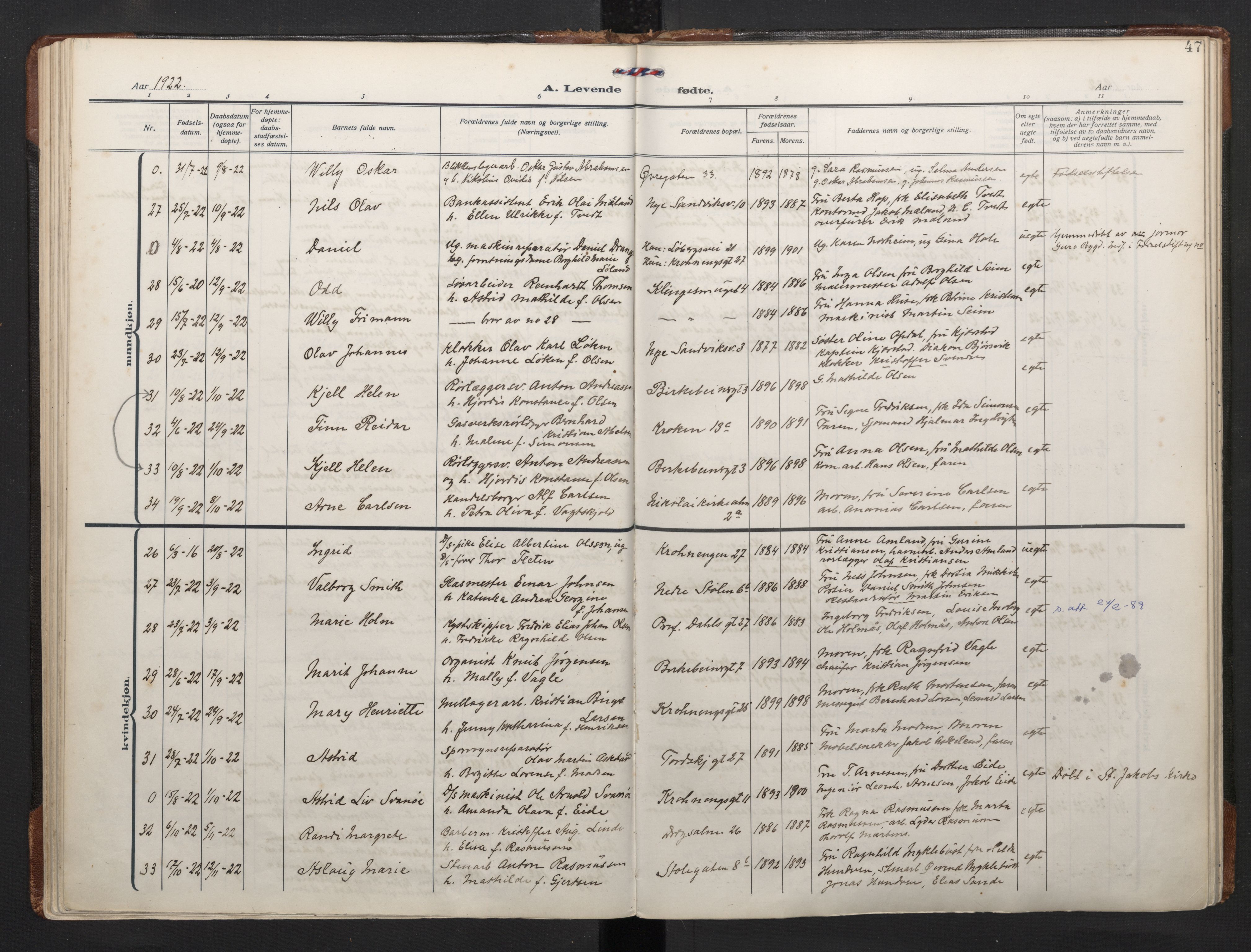 Mariakirken Sokneprestembete, AV/SAB-A-76901/H/Haa/L0011: Parish register (official) no. B 2, 1916-1934, p. 46b-47a