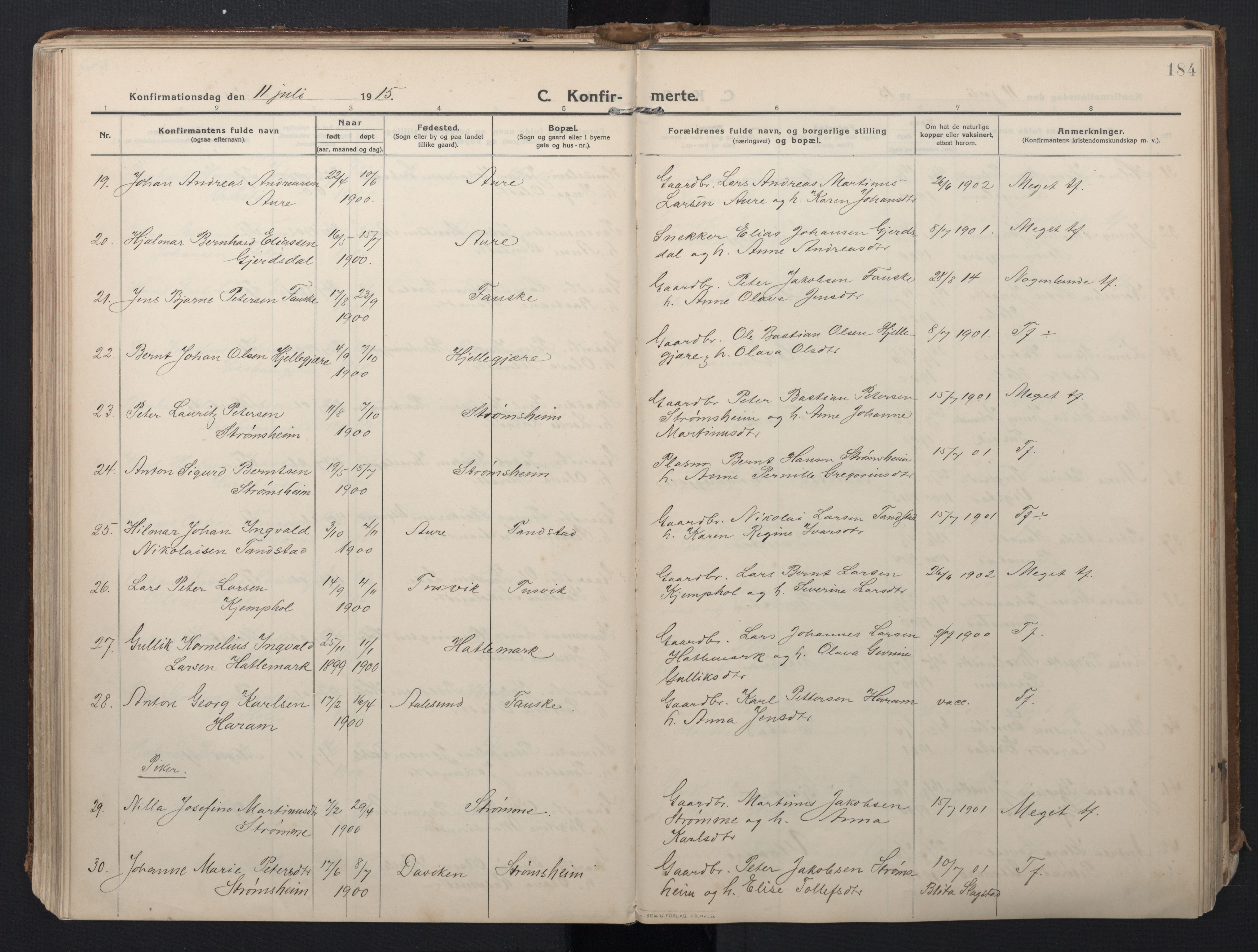 Ministerialprotokoller, klokkerbøker og fødselsregistre - Møre og Romsdal, AV/SAT-A-1454/523/L0337: Parish register (official) no. 523A04, 1911-1929, p. 184