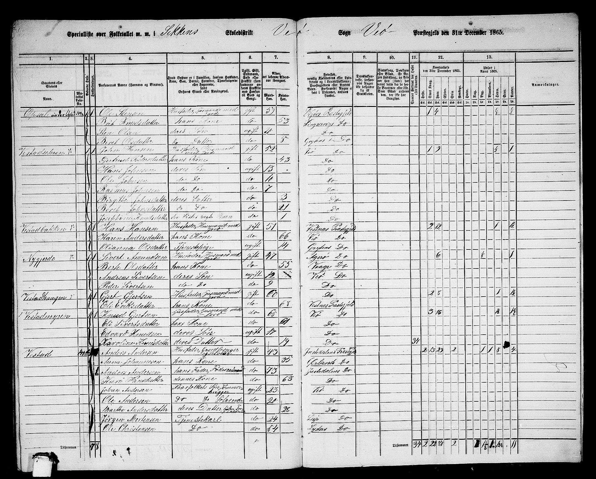 RA, 1865 census for Veøy, 1865, p. 90