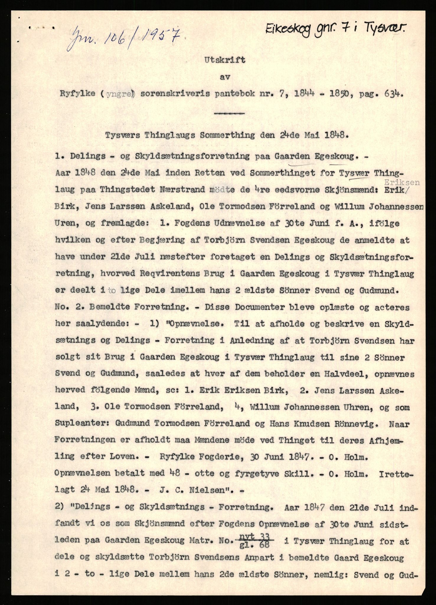 Statsarkivet i Stavanger, SAST/A-101971/03/Y/Yj/L0017: Avskrifter sortert etter gårdsnavn: Eigeland østre - Elve, 1750-1930, p. 359