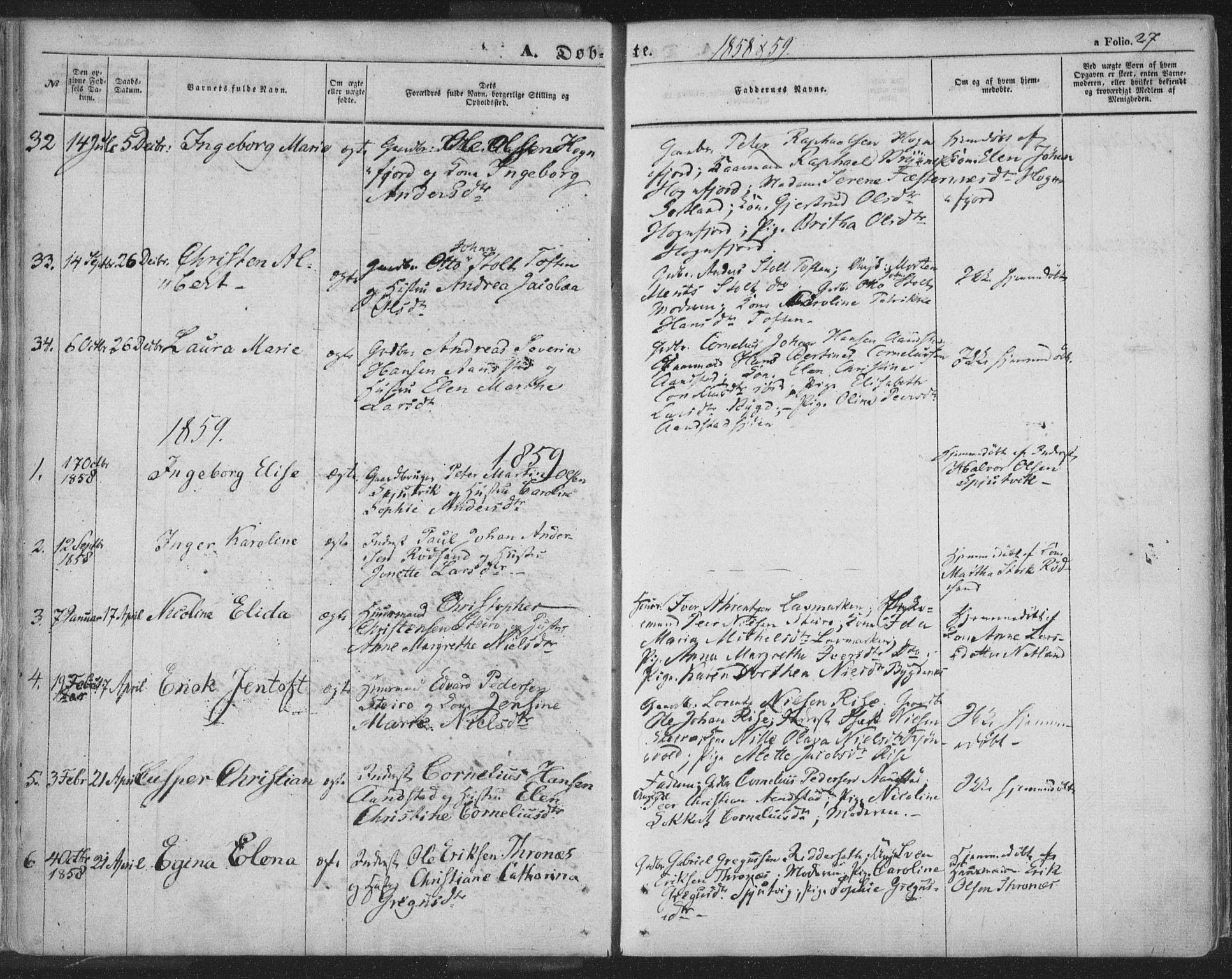 Ministerialprotokoller, klokkerbøker og fødselsregistre - Nordland, AV/SAT-A-1459/895/L1369: Parish register (official) no. 895A04, 1852-1872, p. 27