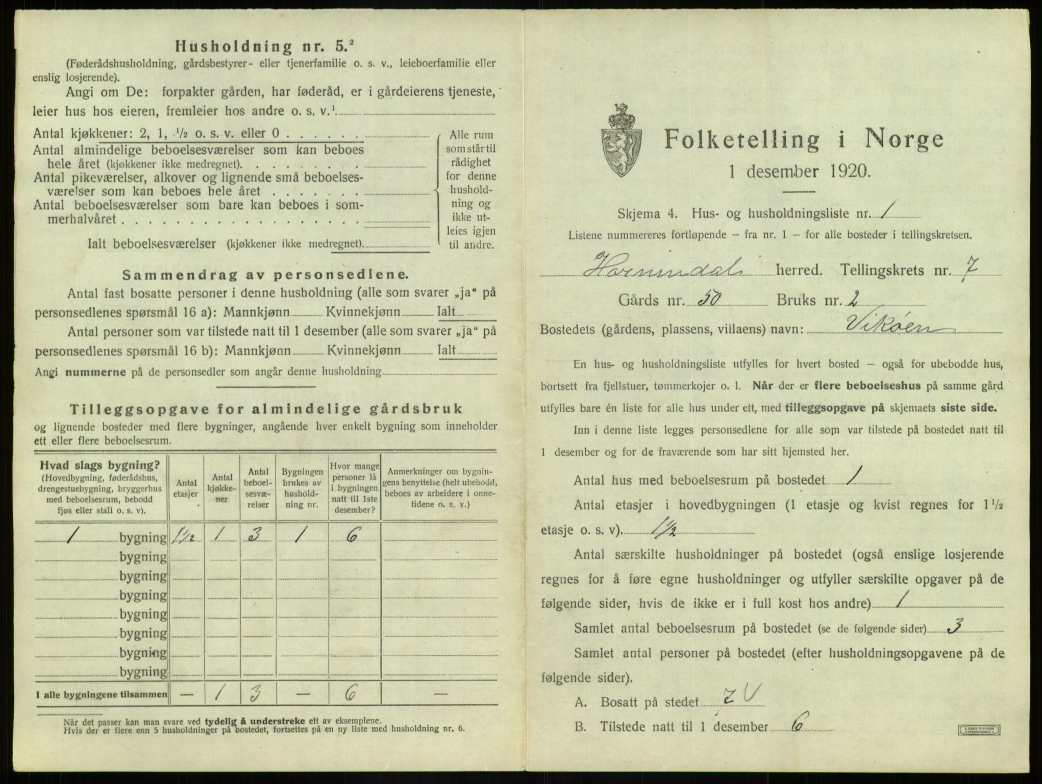 SAB, 1920 census for Hornindal, 1920, p. 473