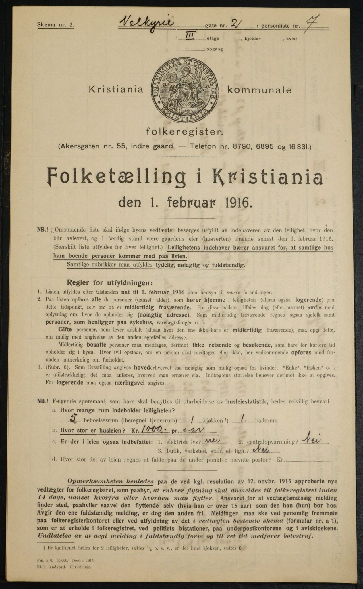 OBA, Municipal Census 1916 for Kristiania, 1916, p. 125399