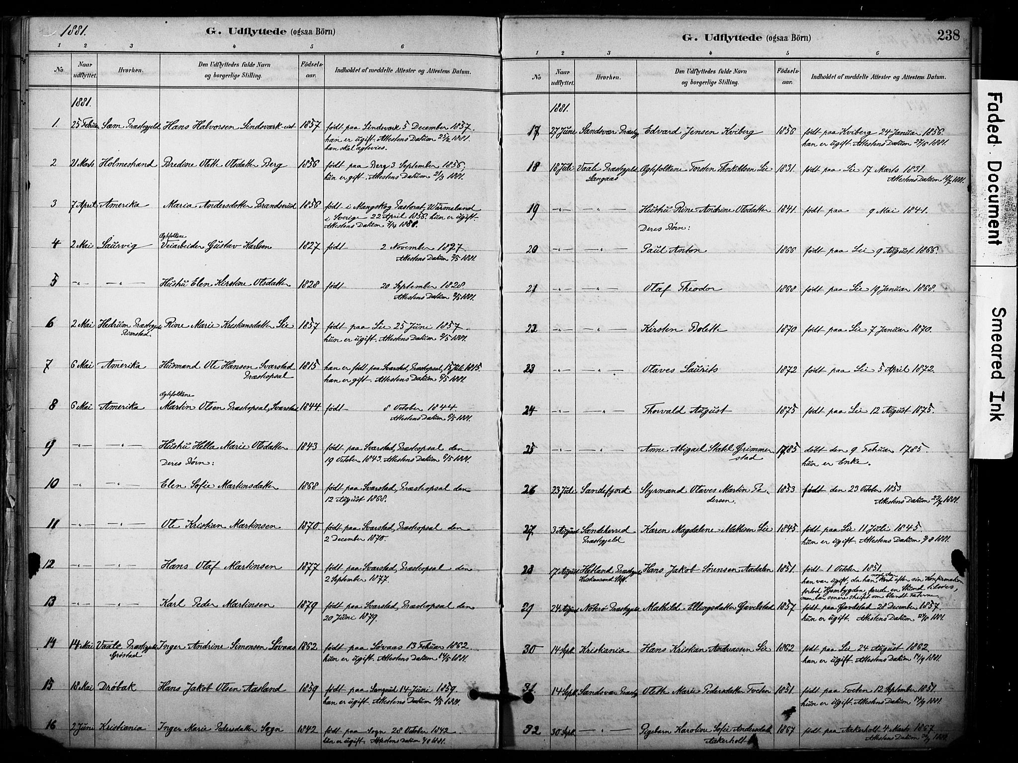 Lardal kirkebøker, AV/SAKO-A-350/F/Fb/L0001: Parish register (official) no. II 1, 1881-1911, p. 238