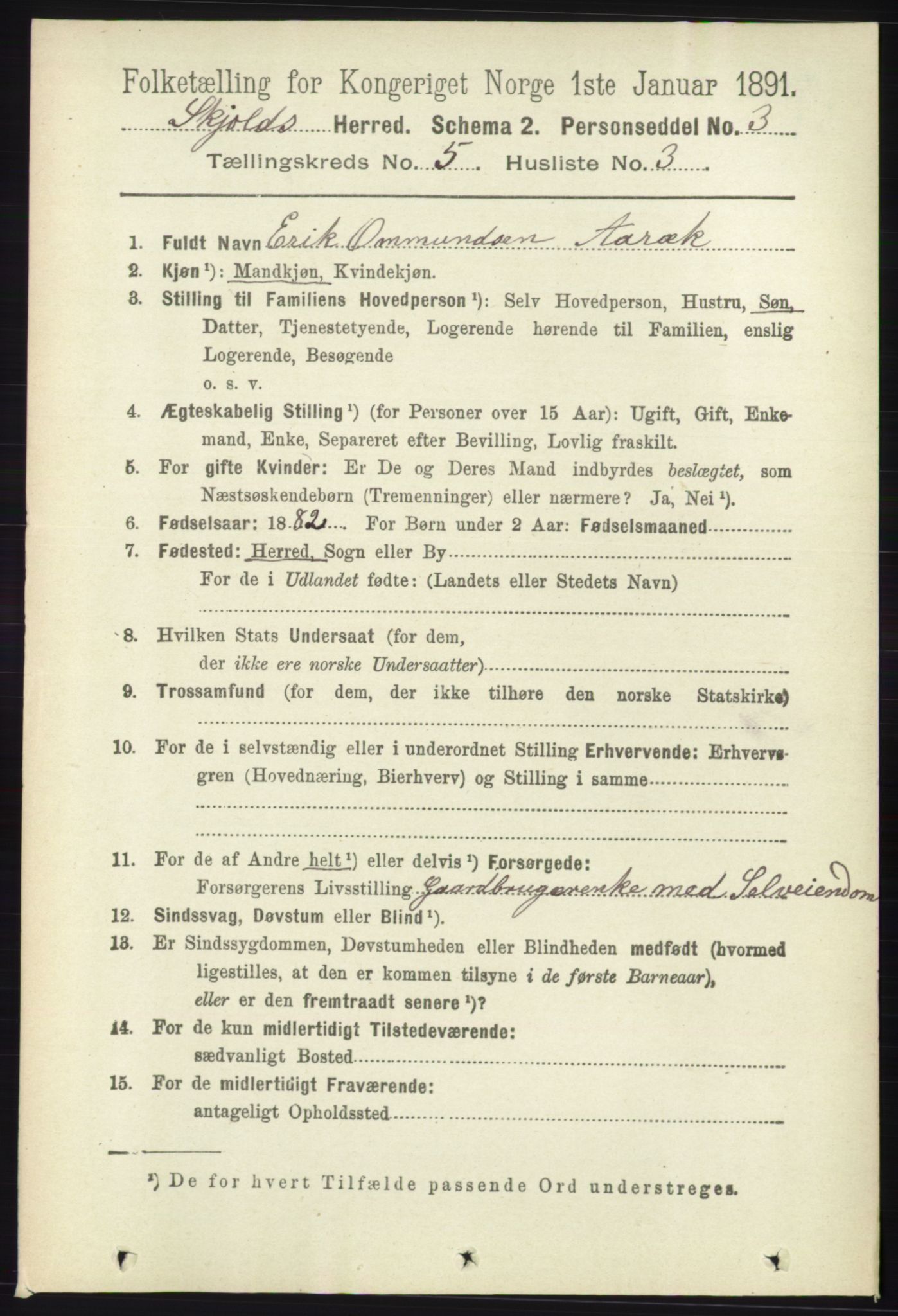 RA, 1891 census for 1154 Skjold, 1891, p. 779