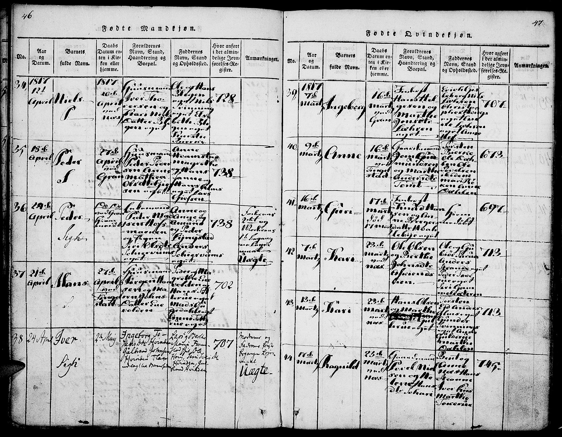 Gran prestekontor, AV/SAH-PREST-112/H/Ha/Haa/L0009: Parish register (official) no. 9, 1815-1824, p. 46-47