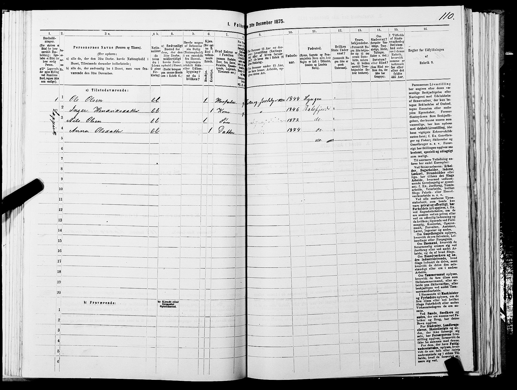 SATØ, 1875 census for 1933P Balsfjord, 1875, p. 1110