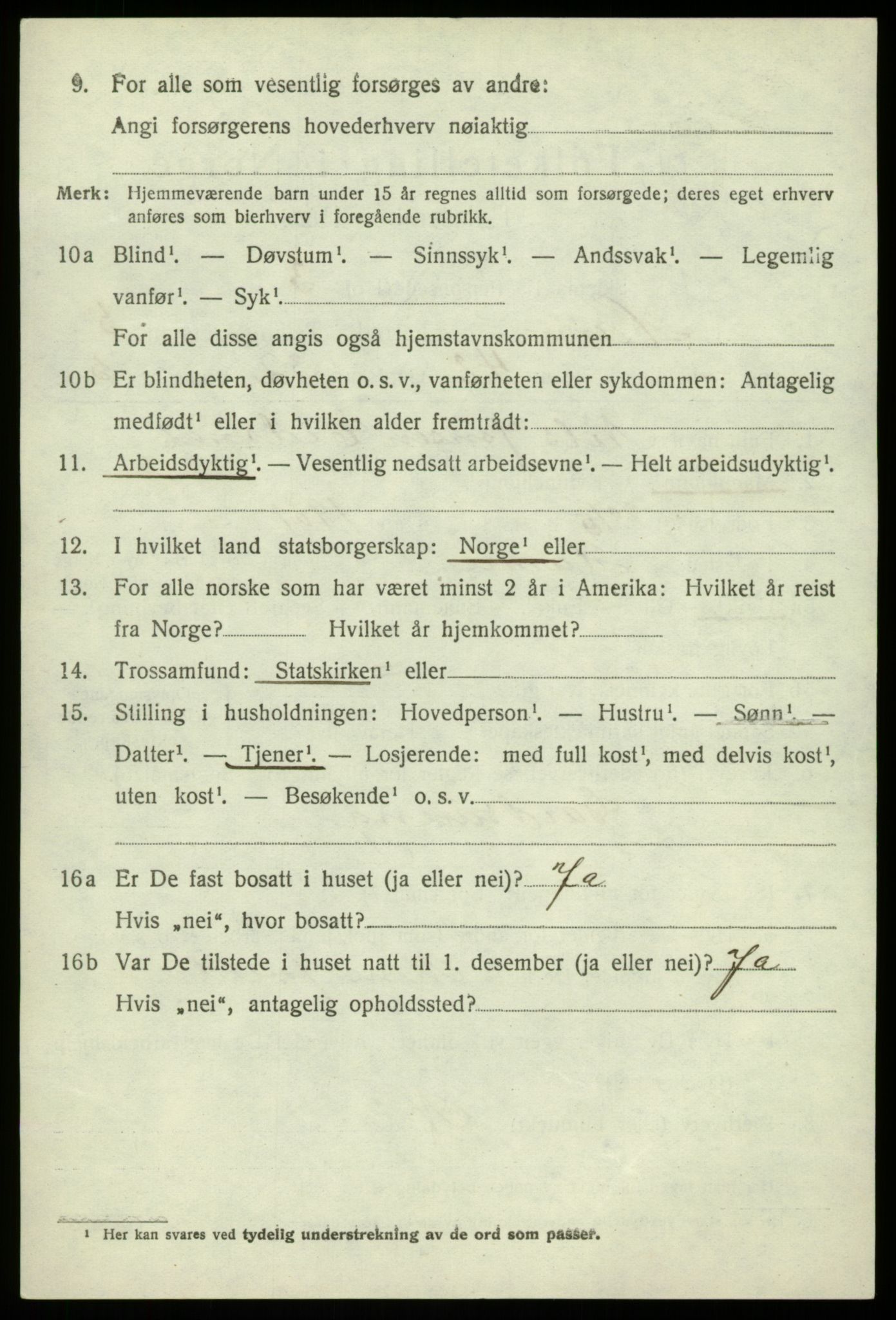 SAB, 1920 census for Hamre, 1920, p. 3418