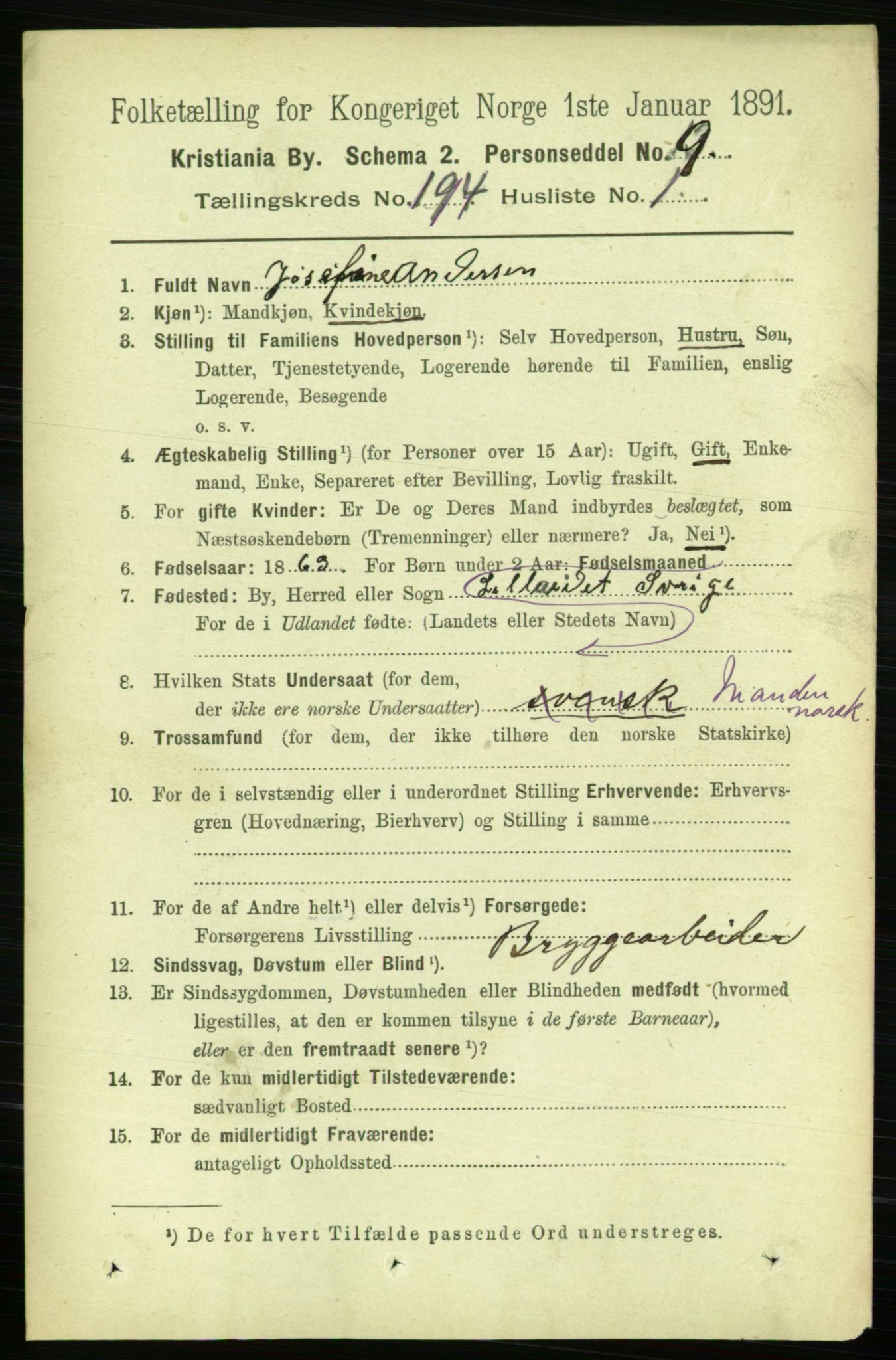 RA, 1891 census for 0301 Kristiania, 1891, p. 116909