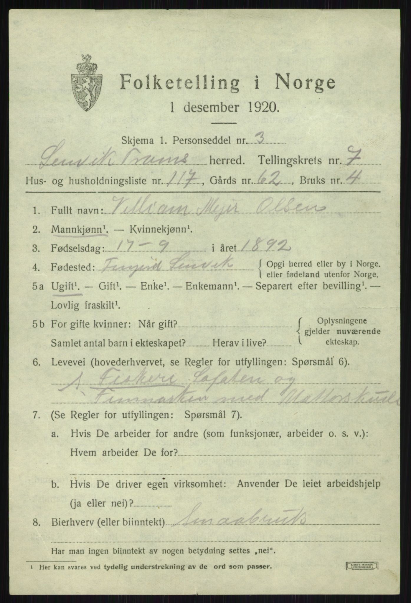 SATØ, 1920 census for Lenvik, 1920, p. 10938