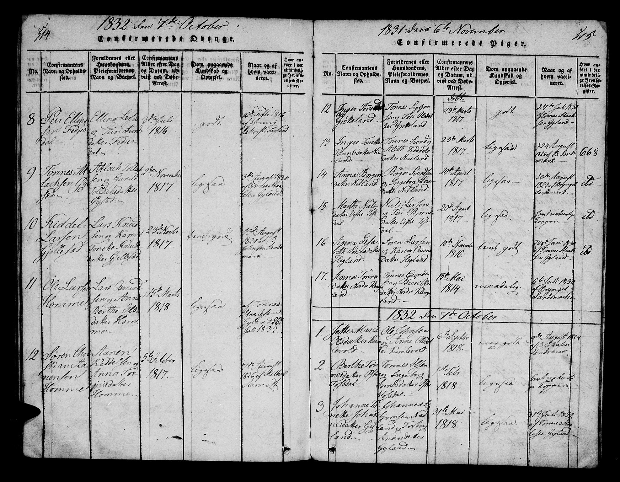 Bakke sokneprestkontor, AV/SAK-1111-0002/F/Fa/Fab/L0001: Parish register (official) no. A 1, 1815-1835, p. 514-515