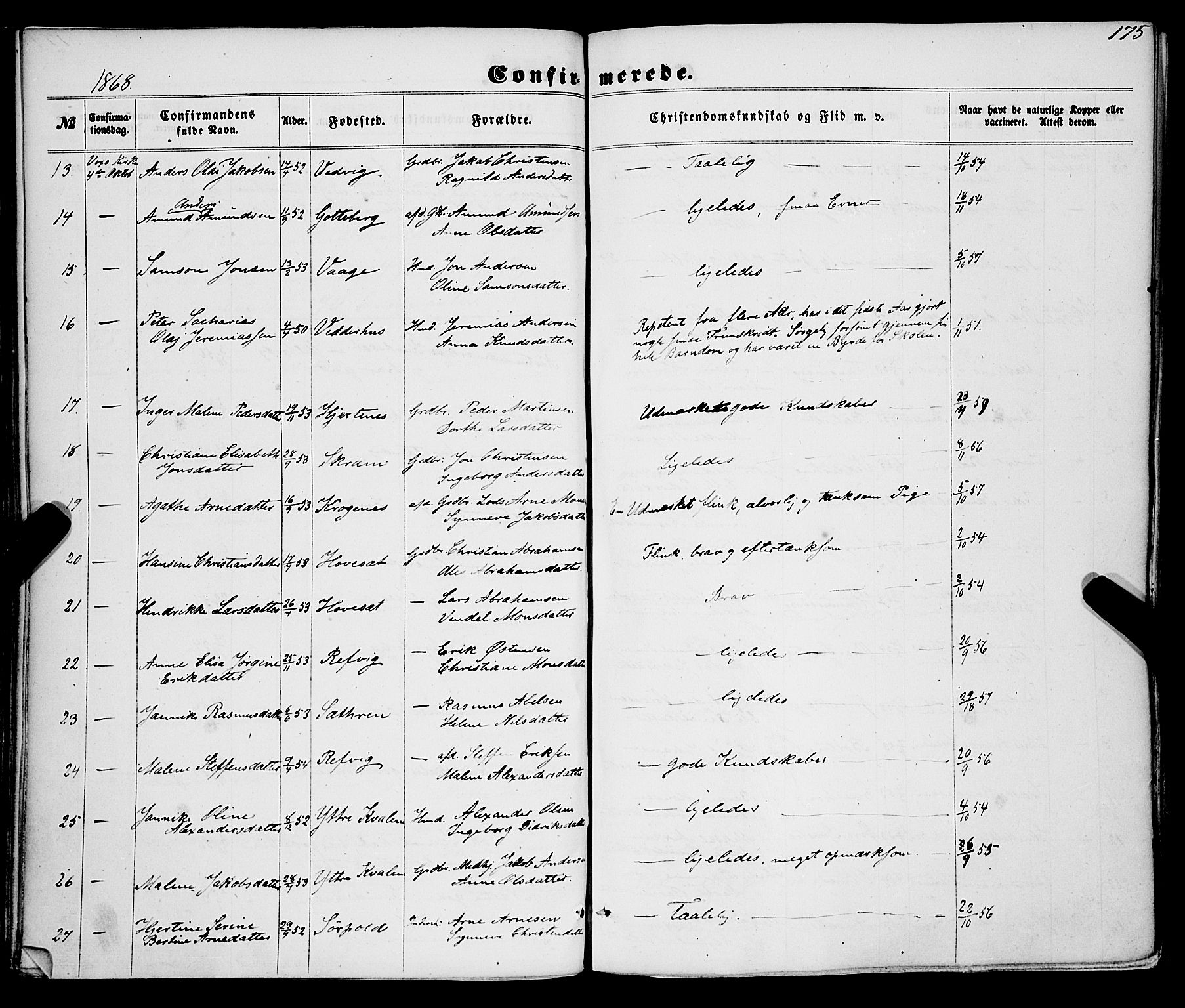 Selje sokneprestembete, AV/SAB-A-99938/H/Ha/Haa/Haaa: Parish register (official) no. A 11, 1858-1870, p. 175