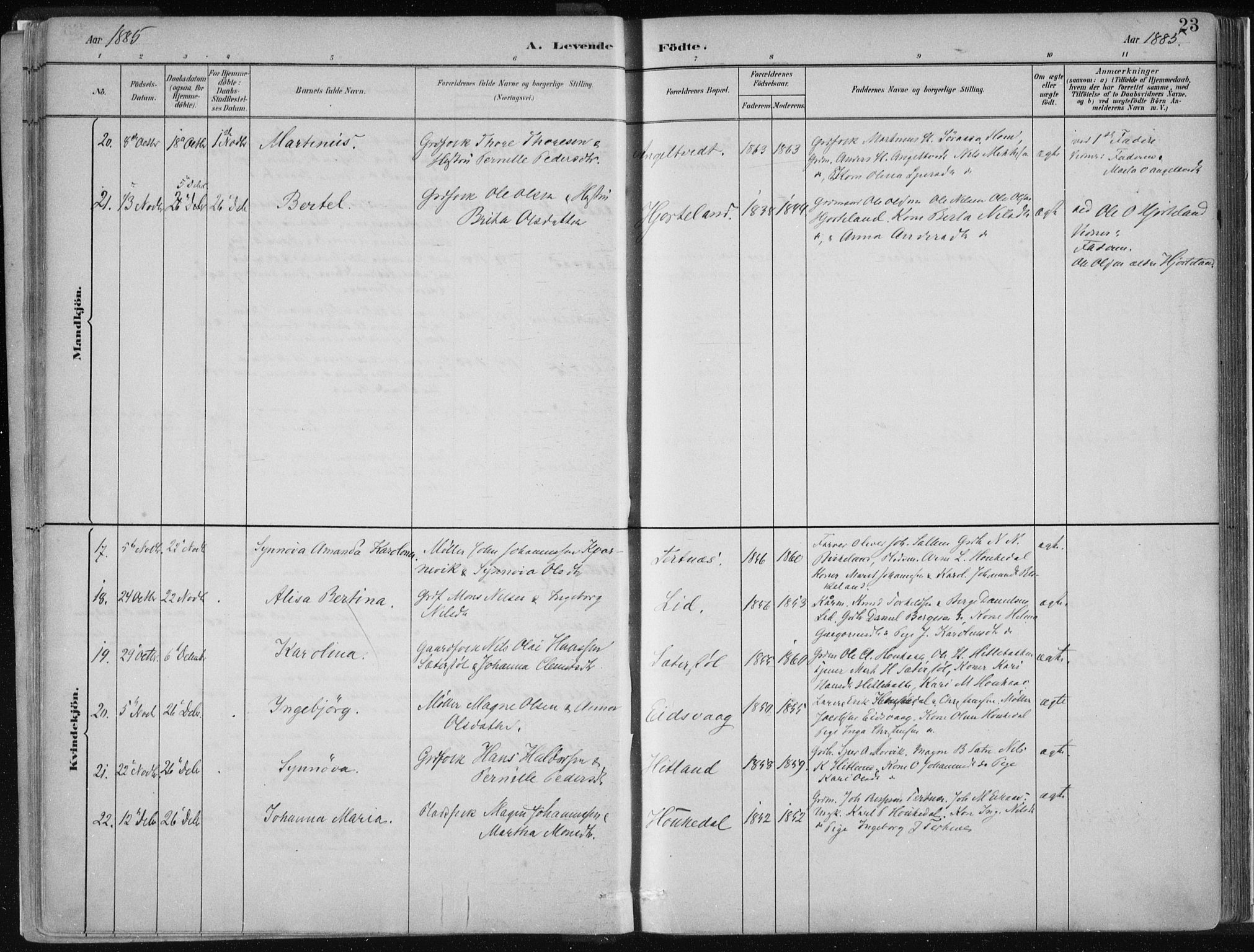 Hamre sokneprestembete, AV/SAB-A-75501/H/Ha/Haa/Haad/L0001: Parish register (official) no. D  1, 1882-1906, p. 23