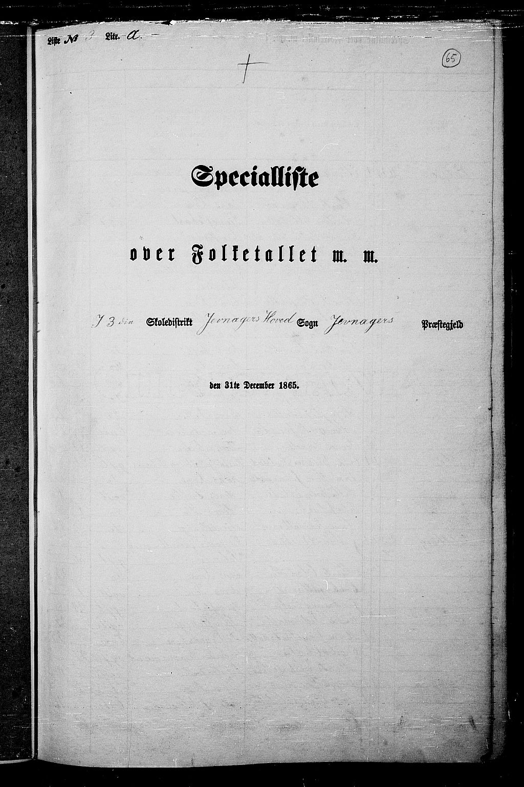 RA, 1865 census for Jevnaker, 1865, p. 63