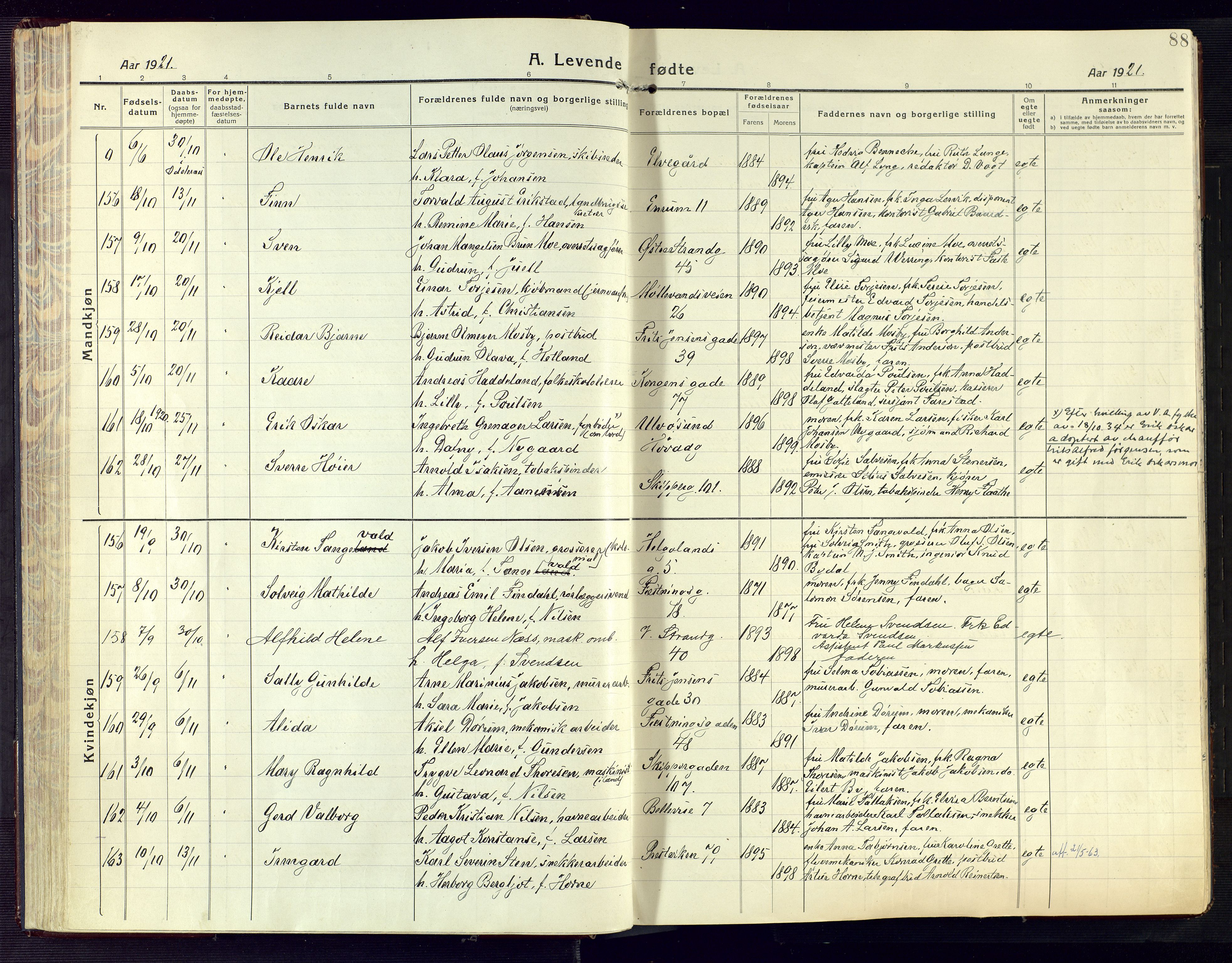 Kristiansand domprosti, AV/SAK-1112-0006/F/Fa/L0024: Parish register (official) no. A 23, 1918-1928, p. 88