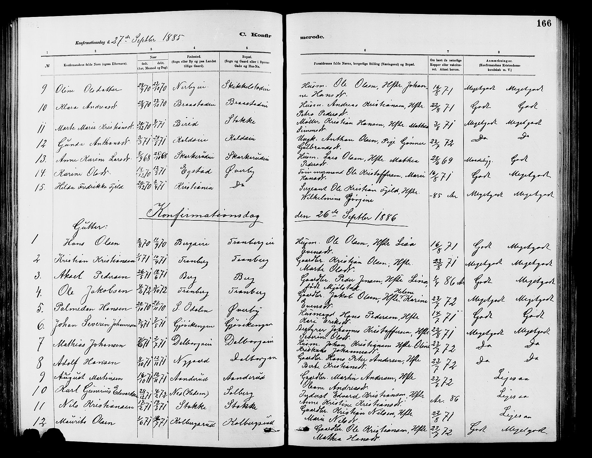 Vardal prestekontor, SAH/PREST-100/H/Ha/Hab/L0007: Parish register (copy) no. 7 /1, 1881-1895, p. 166