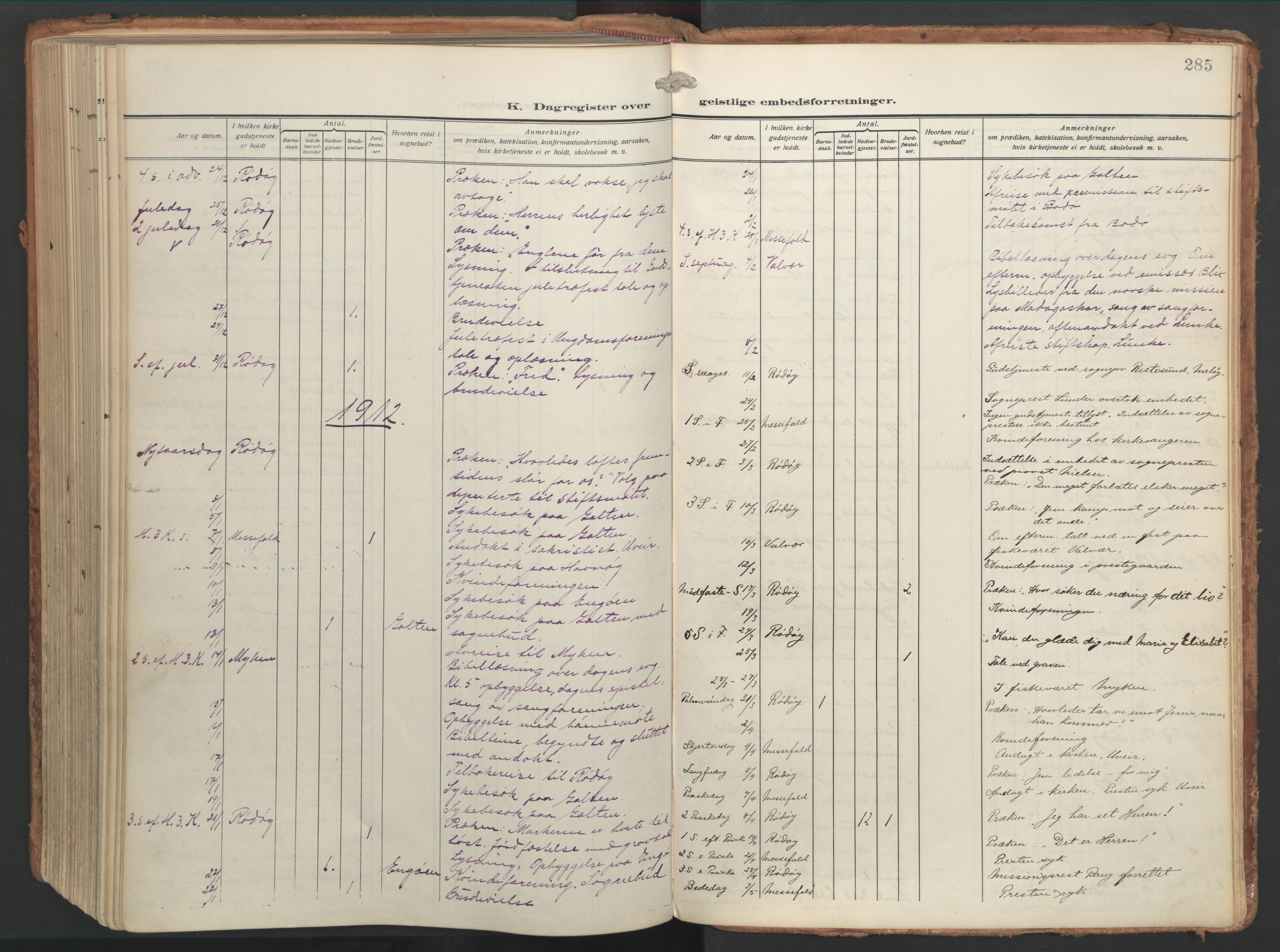 Ministerialprotokoller, klokkerbøker og fødselsregistre - Nordland, SAT/A-1459/841/L0614: Parish register (official) no. 841A17, 1911-1925, p. 285