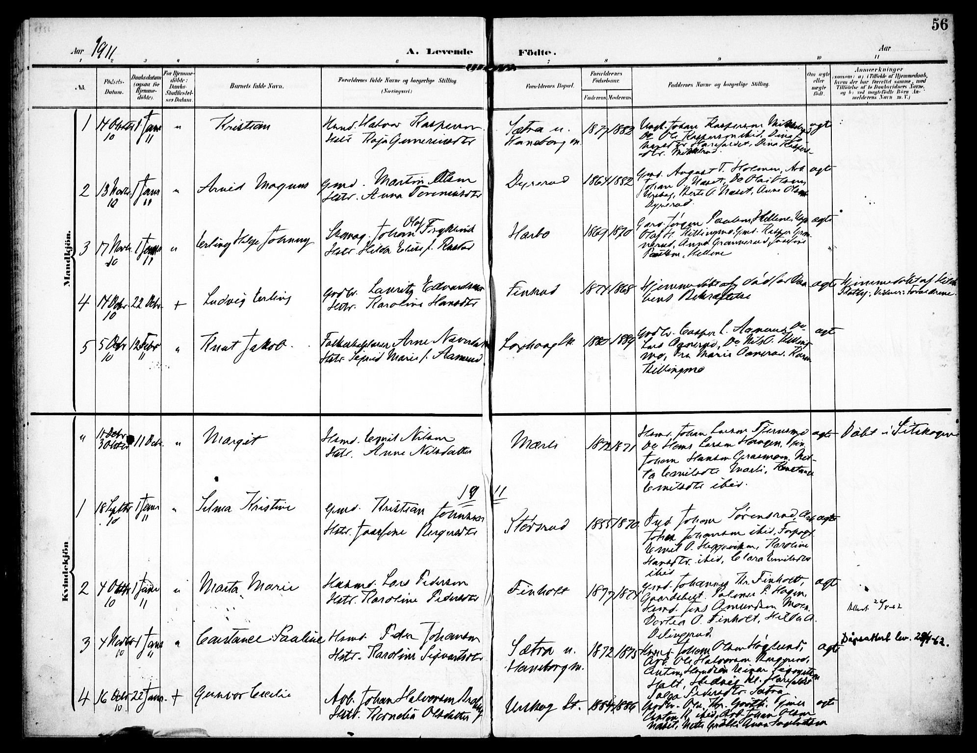 Aurskog prestekontor Kirkebøker, SAO/A-10304a/F/Fa/L0011: Parish register (official) no. I 11, 1905-1911, p. 56