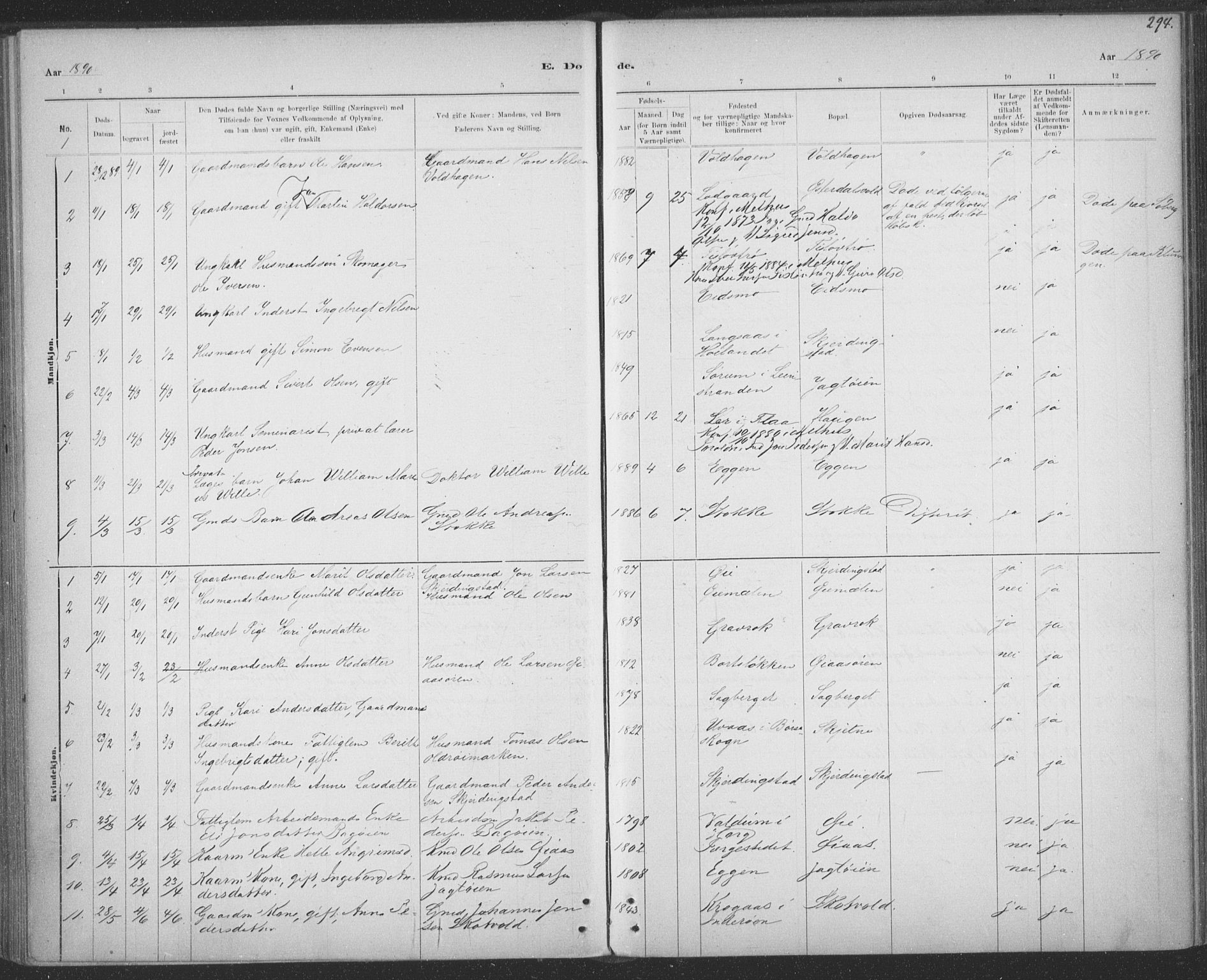 Ministerialprotokoller, klokkerbøker og fødselsregistre - Sør-Trøndelag, AV/SAT-A-1456/691/L1085: Parish register (official) no. 691A17, 1887-1908, p. 294