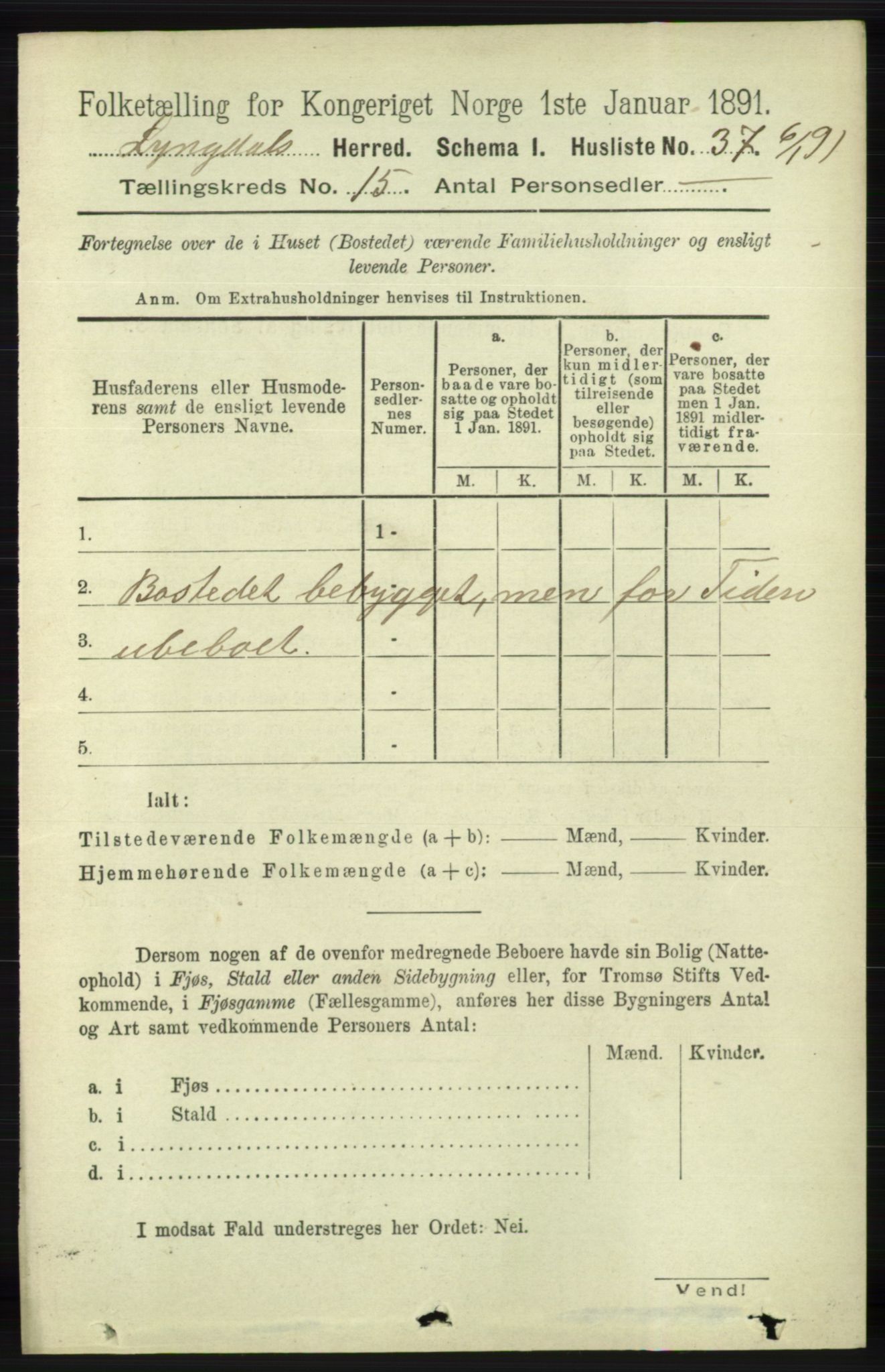 RA, 1891 census for 1032 Lyngdal, 1891, p. 6057