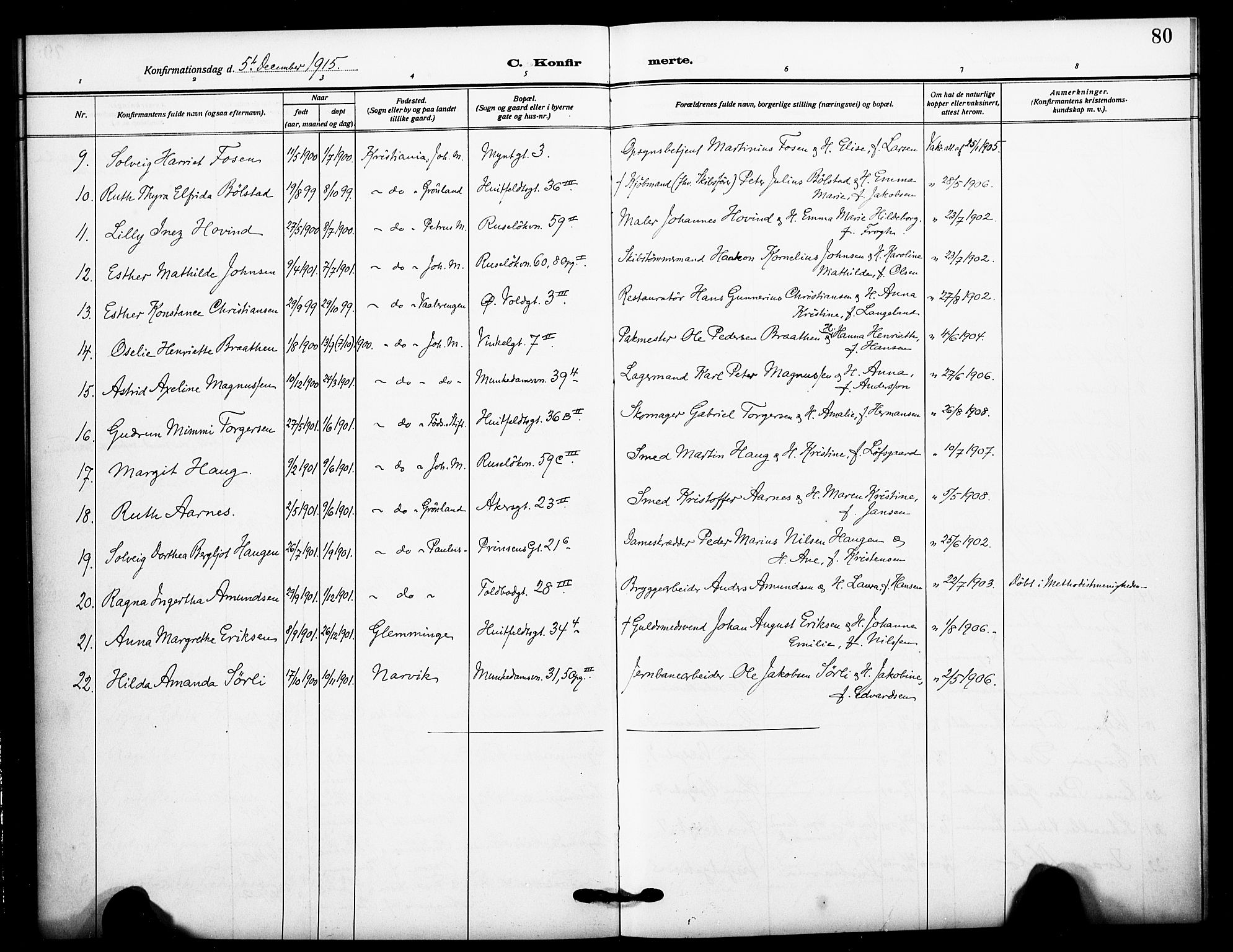 Johannes prestekontor Kirkebøker, AV/SAO-A-10852/F/Fa/L0011: Parish register (official) no. 11, 1908-1921, p. 80