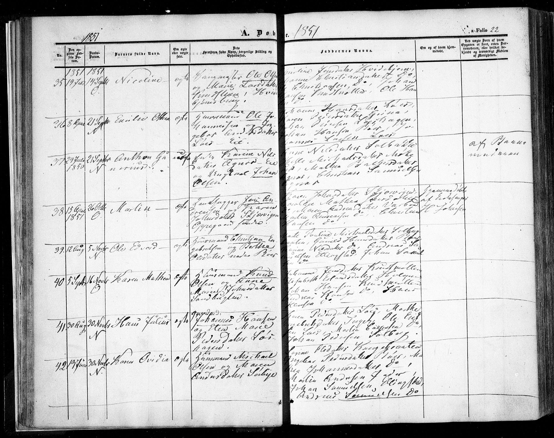 Nesodden prestekontor Kirkebøker, AV/SAO-A-10013/F/Fa/L0007: Parish register (official) no. I 7, 1848-1868, p. 22
