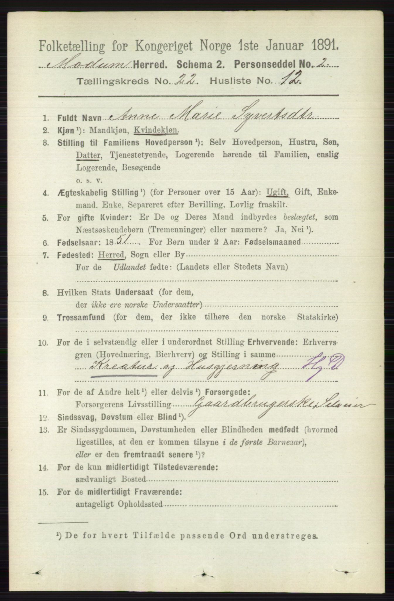 RA, 1891 census for 0623 Modum, 1891, p. 8447