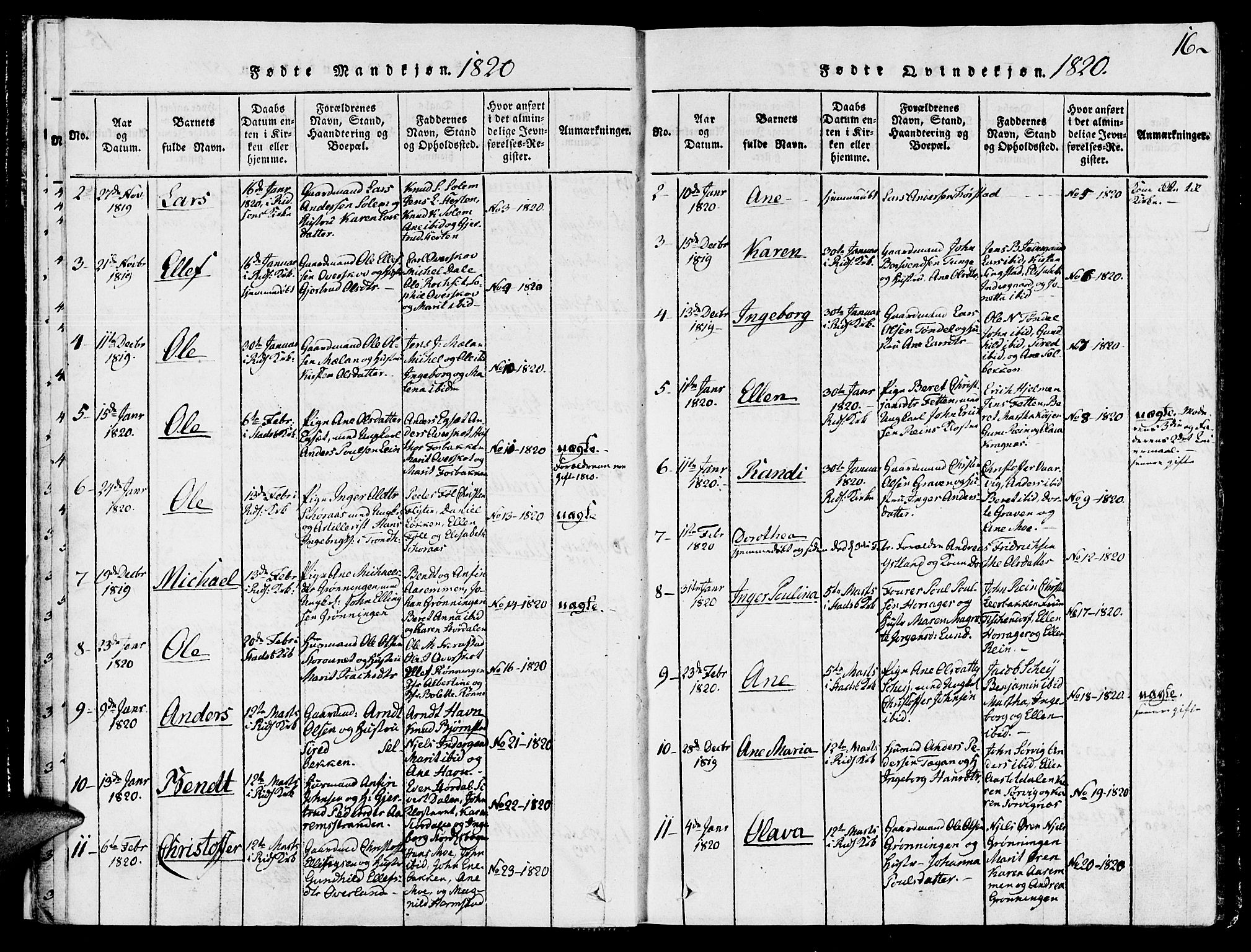 Ministerialprotokoller, klokkerbøker og fødselsregistre - Sør-Trøndelag, SAT/A-1456/646/L0608: Parish register (official) no. 646A06, 1816-1825, p. 16