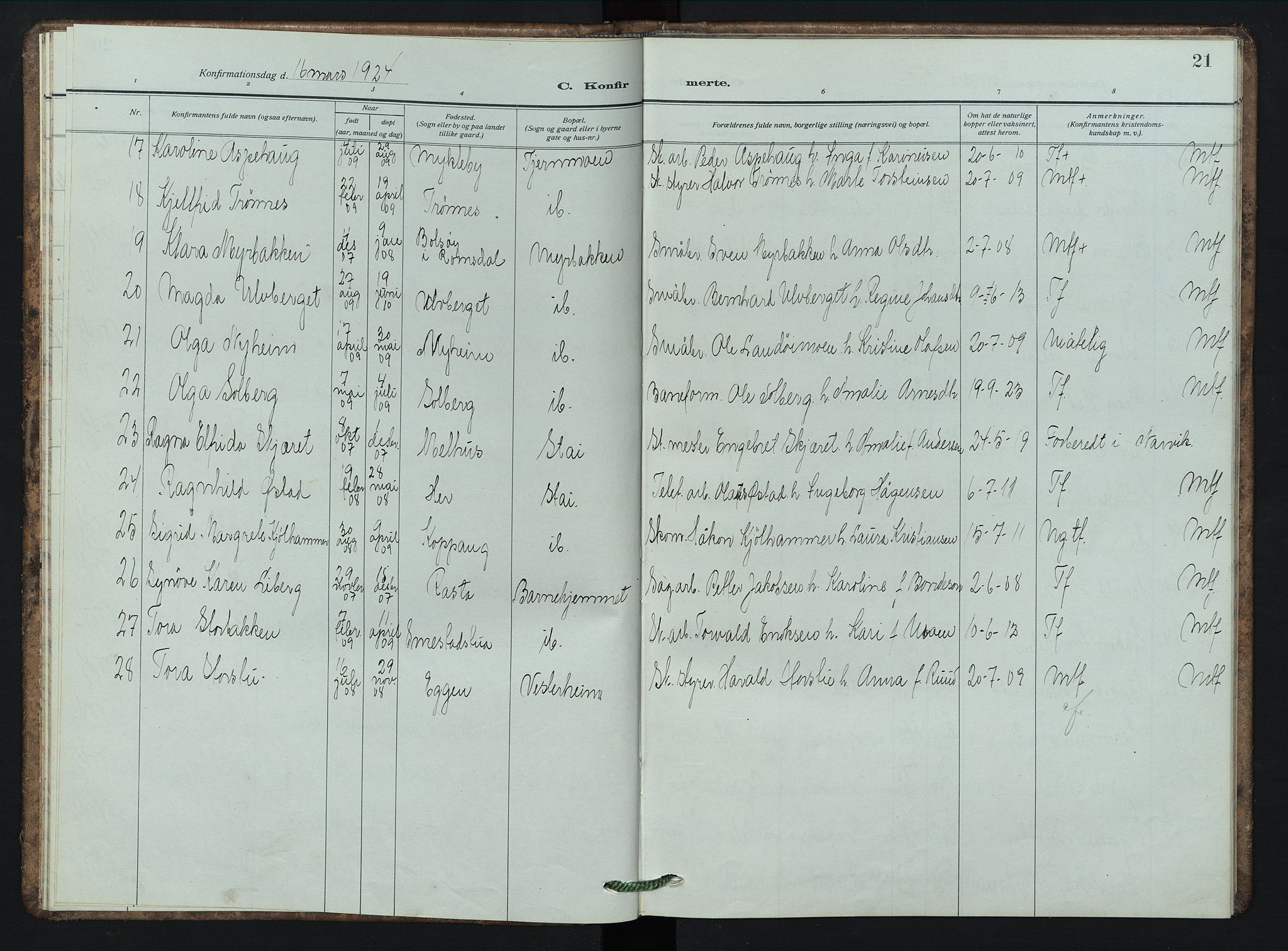 Stor-Elvdal prestekontor, AV/SAH-PREST-052/H/Ha/Hab/L0006: Parish register (copy) no. 6, 1921-1948, p. 21