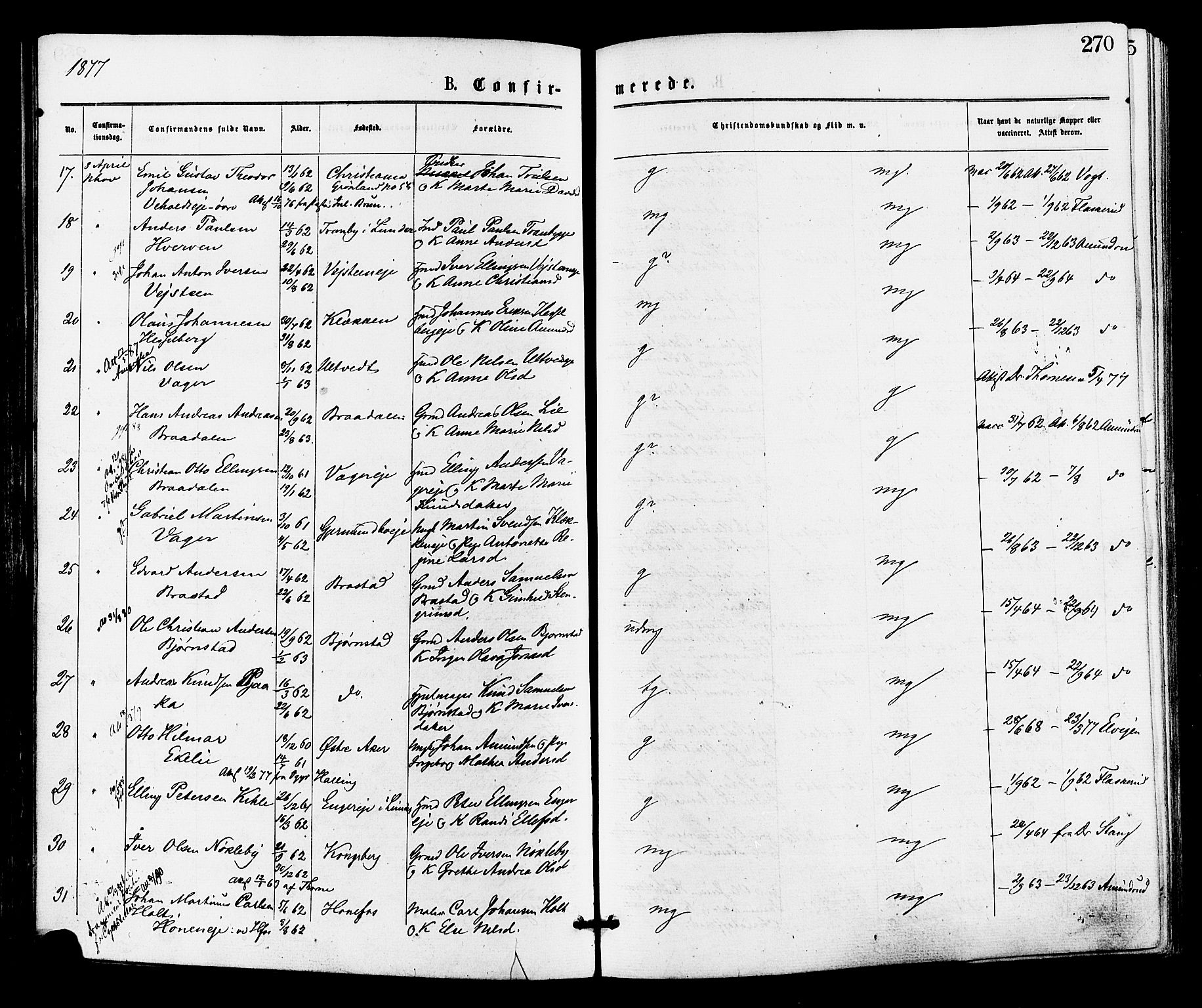 Norderhov kirkebøker, AV/SAKO-A-237/F/Fa/L0015: Parish register (official) no. 15, 1875-1884, p. 270