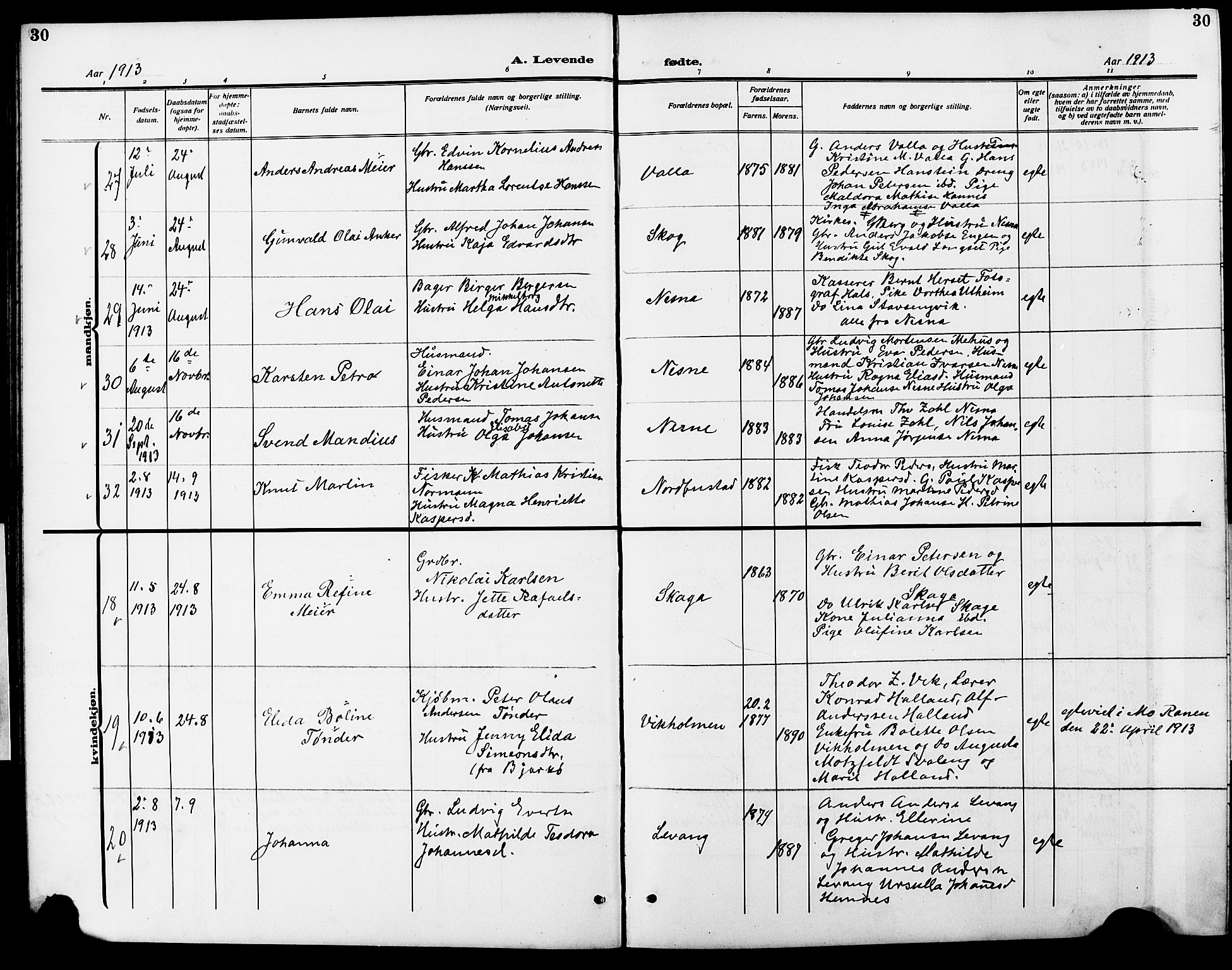 Ministerialprotokoller, klokkerbøker og fødselsregistre - Nordland, AV/SAT-A-1459/838/L0560: Parish register (copy) no. 838C07, 1910-1928, p. 30