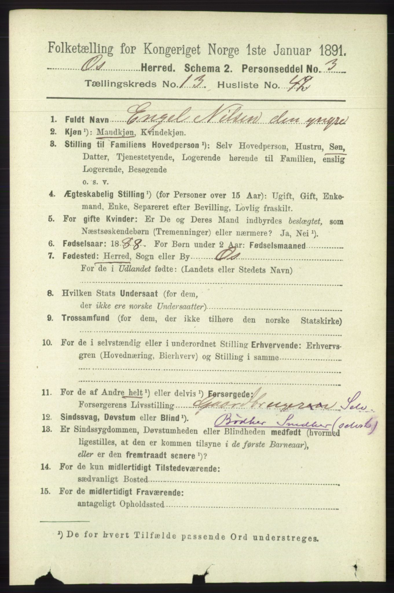 RA, 1891 census for 1243 Os, 1891, p. 3052