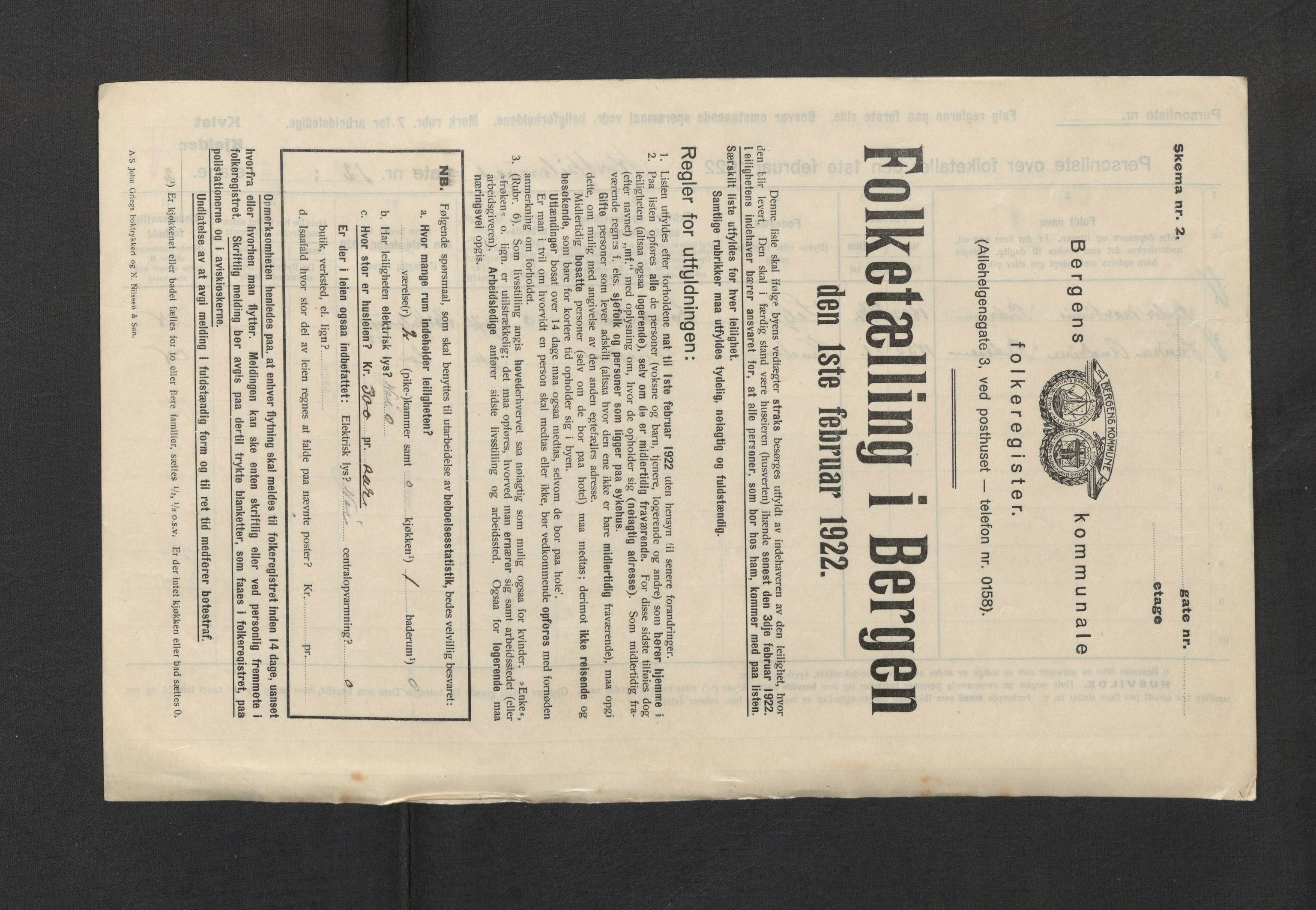 SAB, Municipal Census 1922 for Bergen, 1922, p. 5331