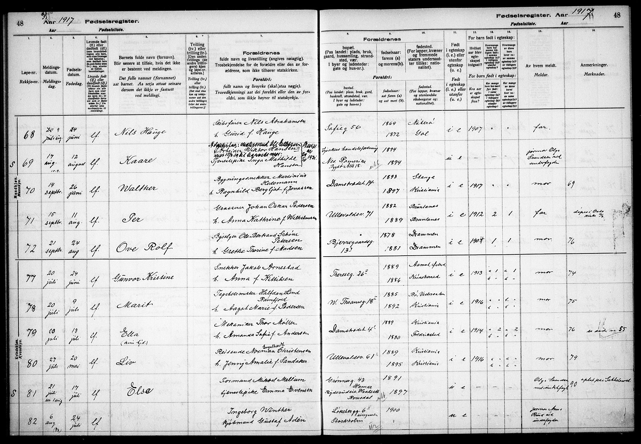 Gamle Aker prestekontor Kirkebøker, AV/SAO-A-10617a/J/L0001: Birth register no. 1, 1916-1927, p. 48