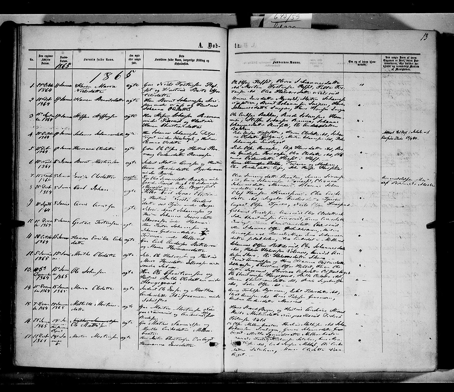 Grue prestekontor, SAH/PREST-036/H/Ha/Haa/L0010: Parish register (official) no. 10, 1864-1873, p. 13